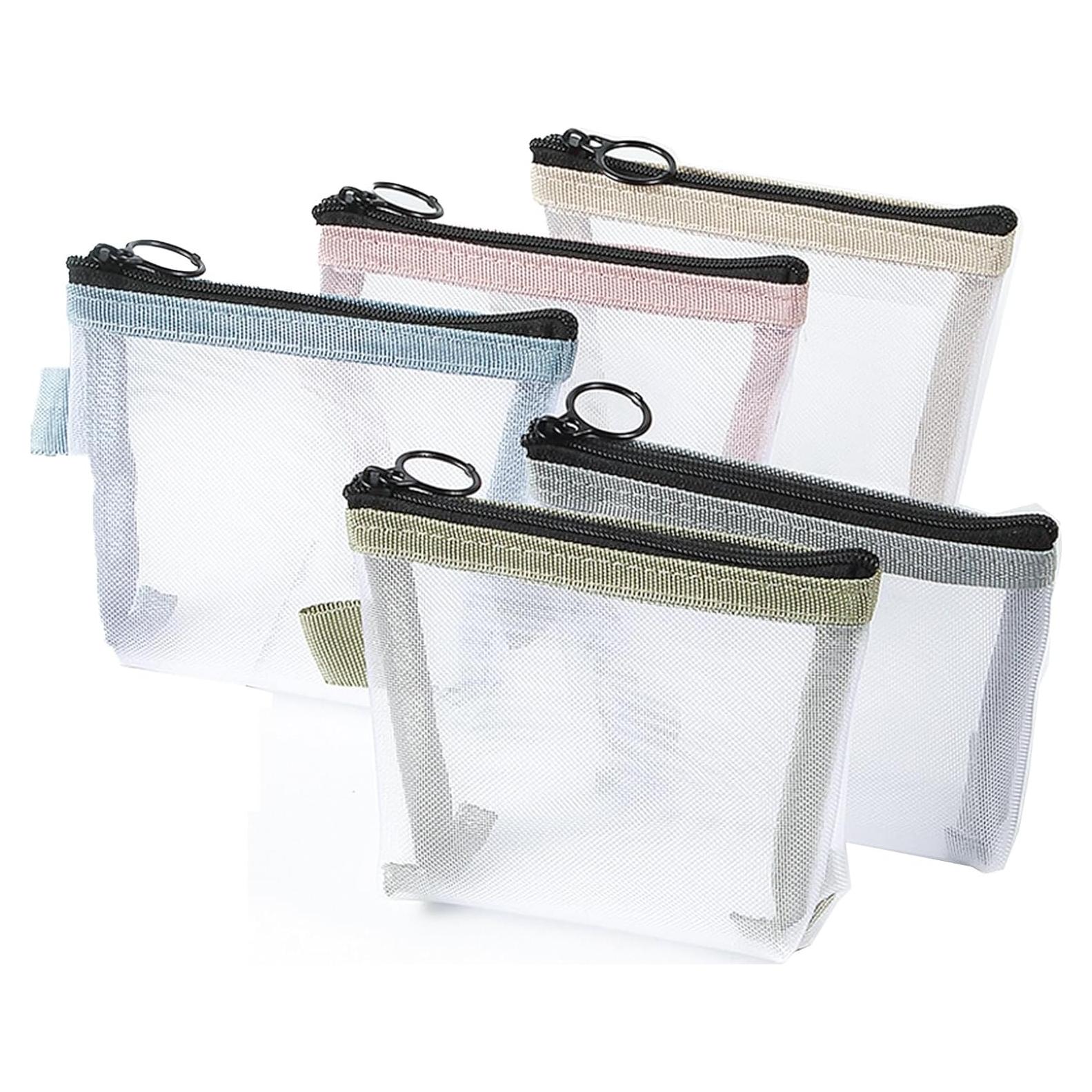 5 Piezas Monederos de Malla Nylon Transparente Organizador
