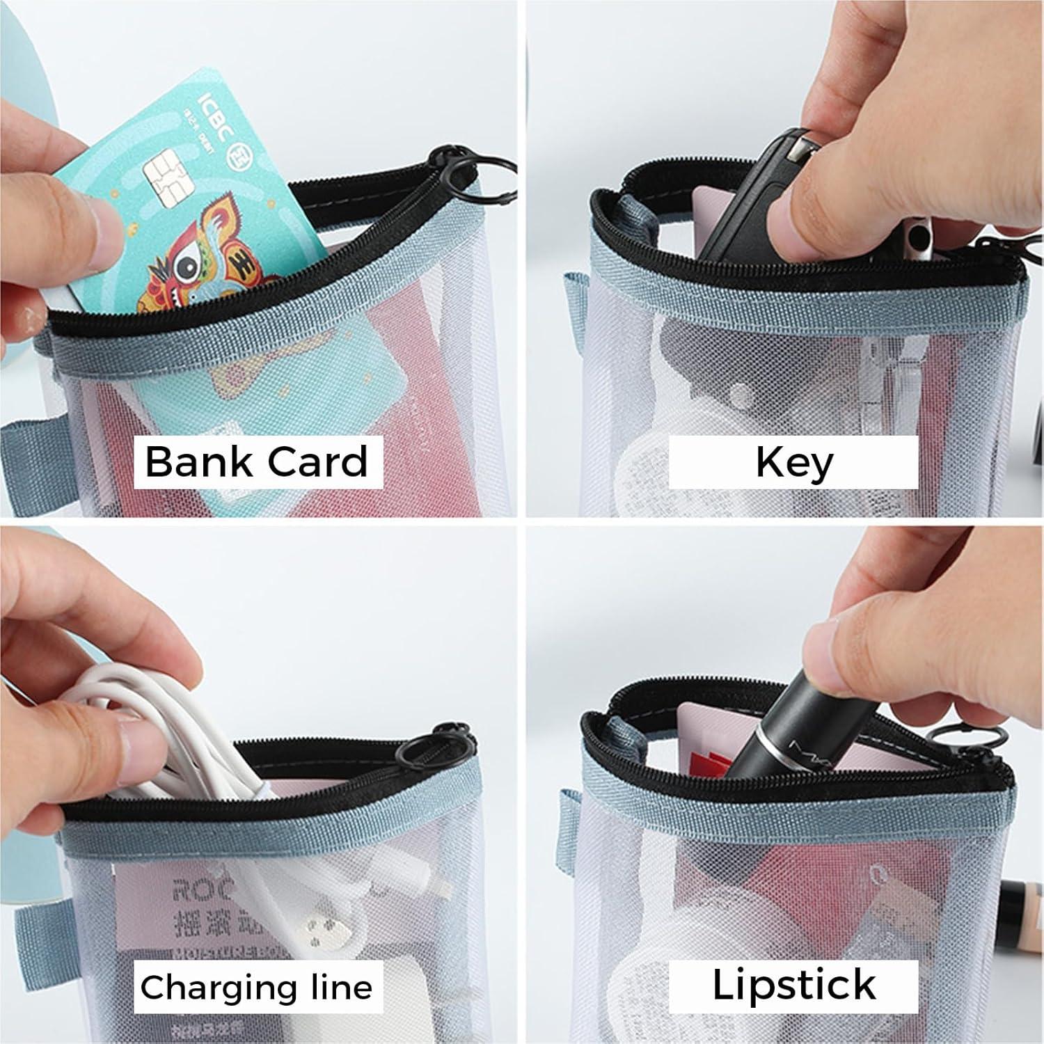 5 Piezas Monederos de Malla Nylon Transparente Organizador