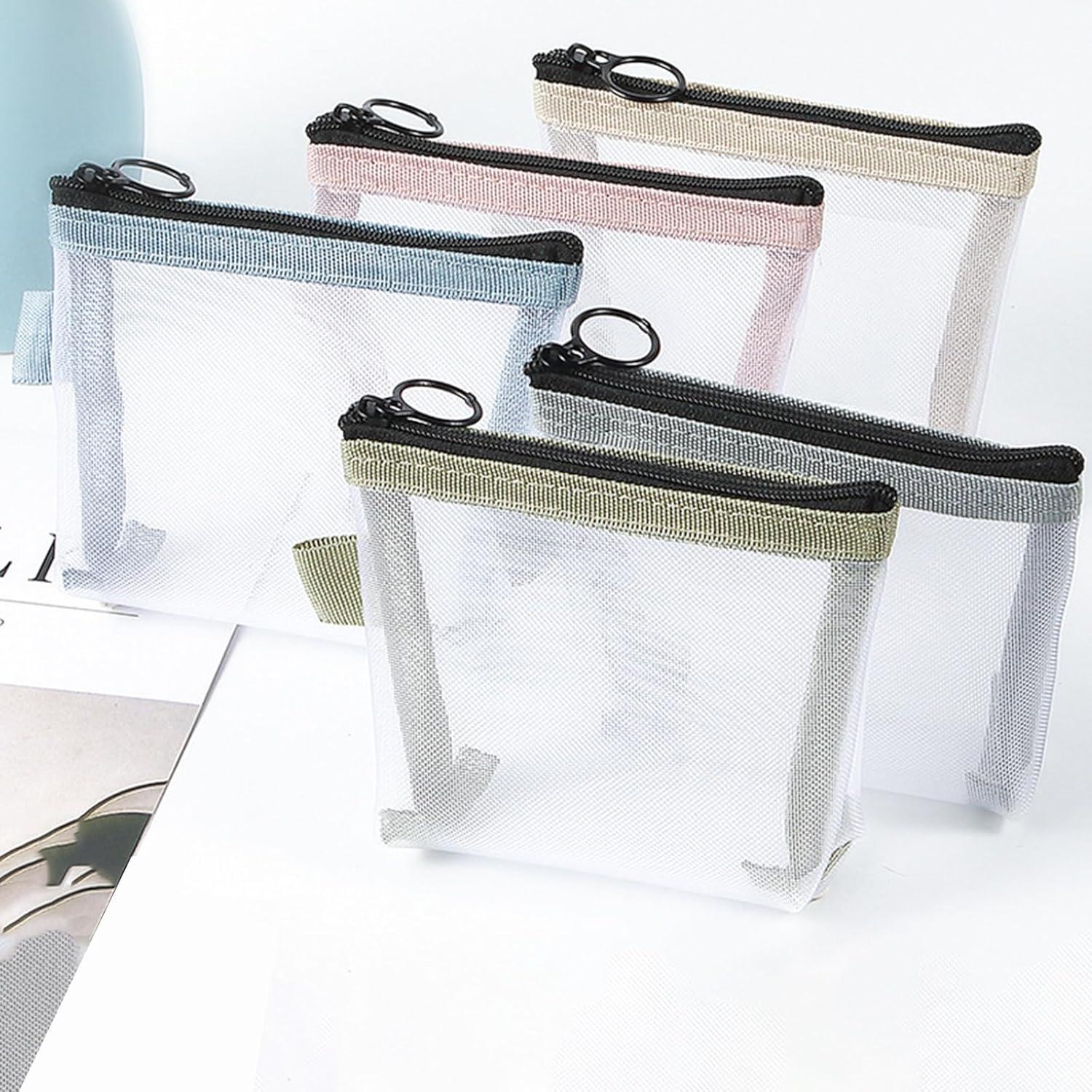 5 Piezas Monederos de Malla Nylon Transparente Organizador