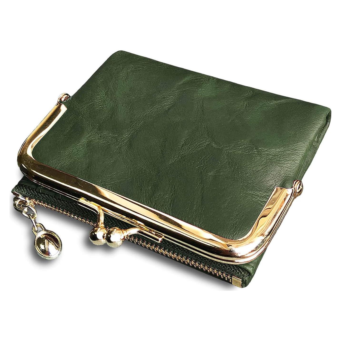 Billetera PofeeXIO para Mujeres RFID Compacta de Cuero Verde