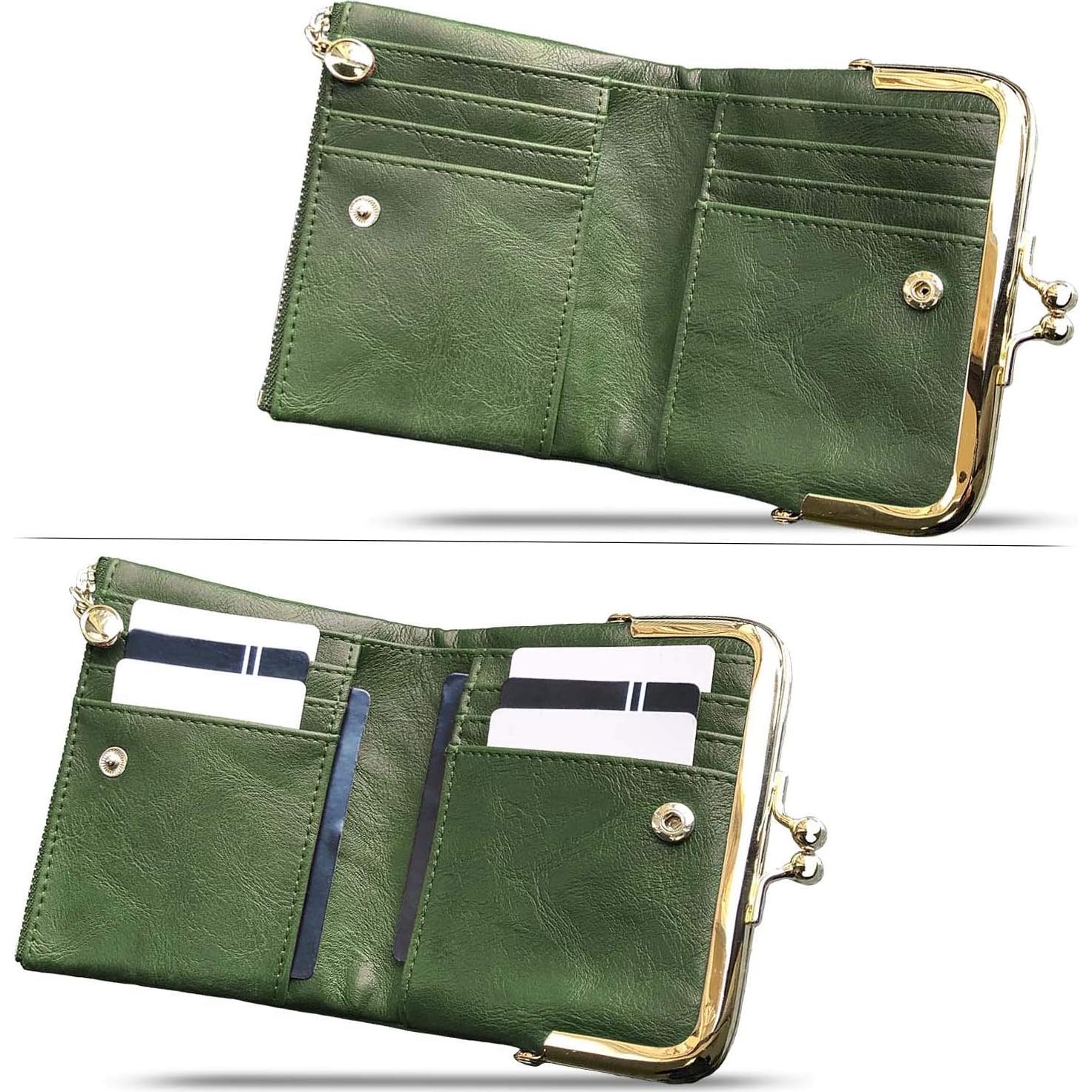 Billetera PofeeXIO para Mujeres RFID Compacta de Cuero Verde