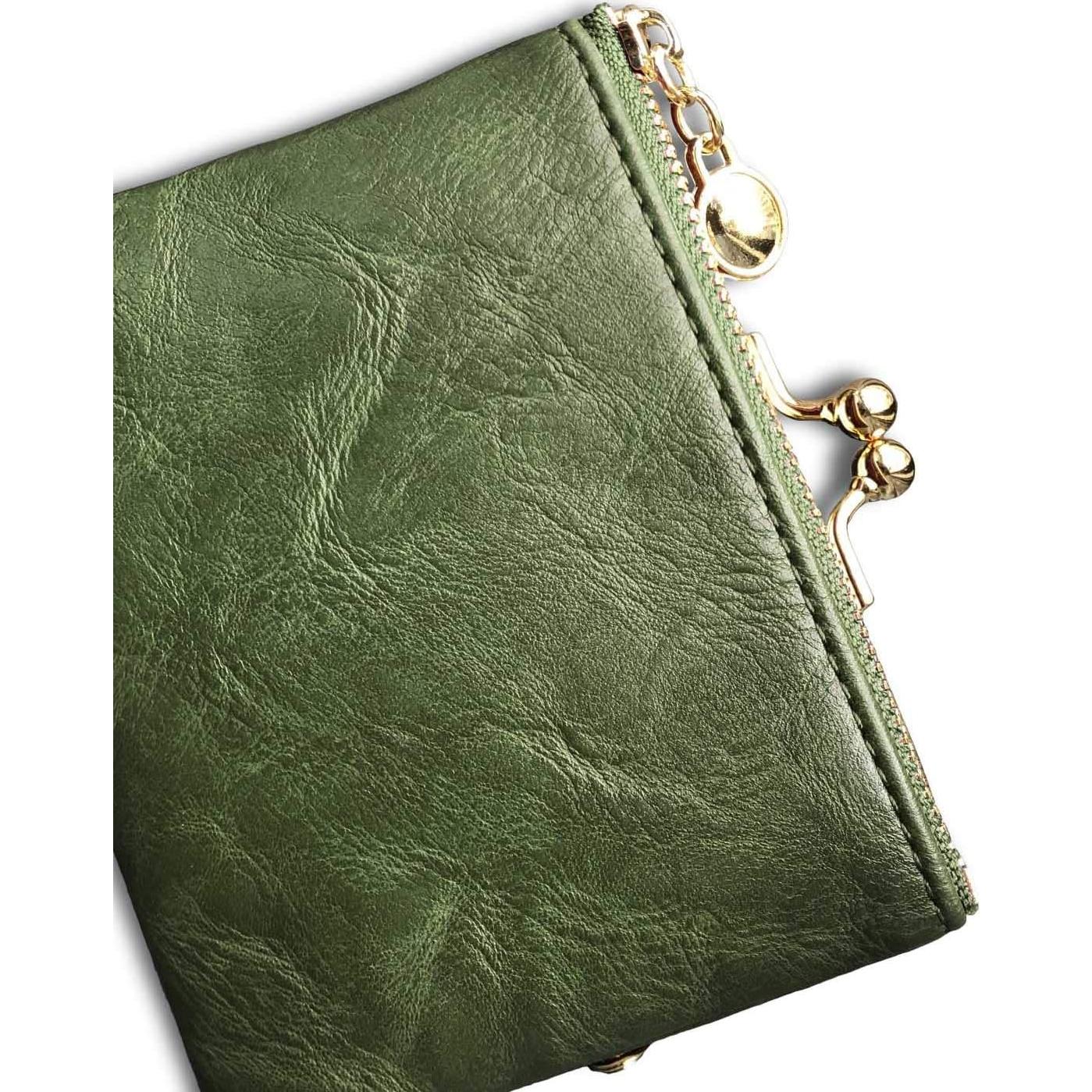 Billetera PofeeXIO para Mujeres RFID Compacta de Cuero Verde