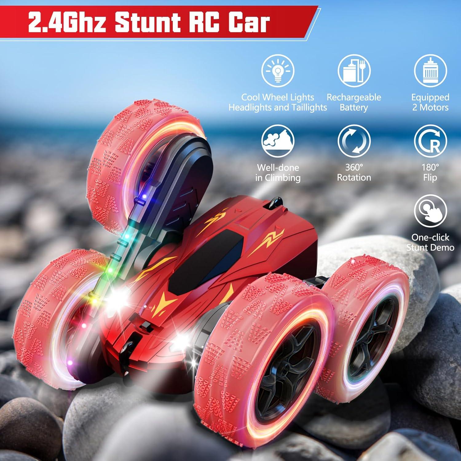 Coche RC Acrobático 28°C Doble Lado 360° Luz LED Rojo