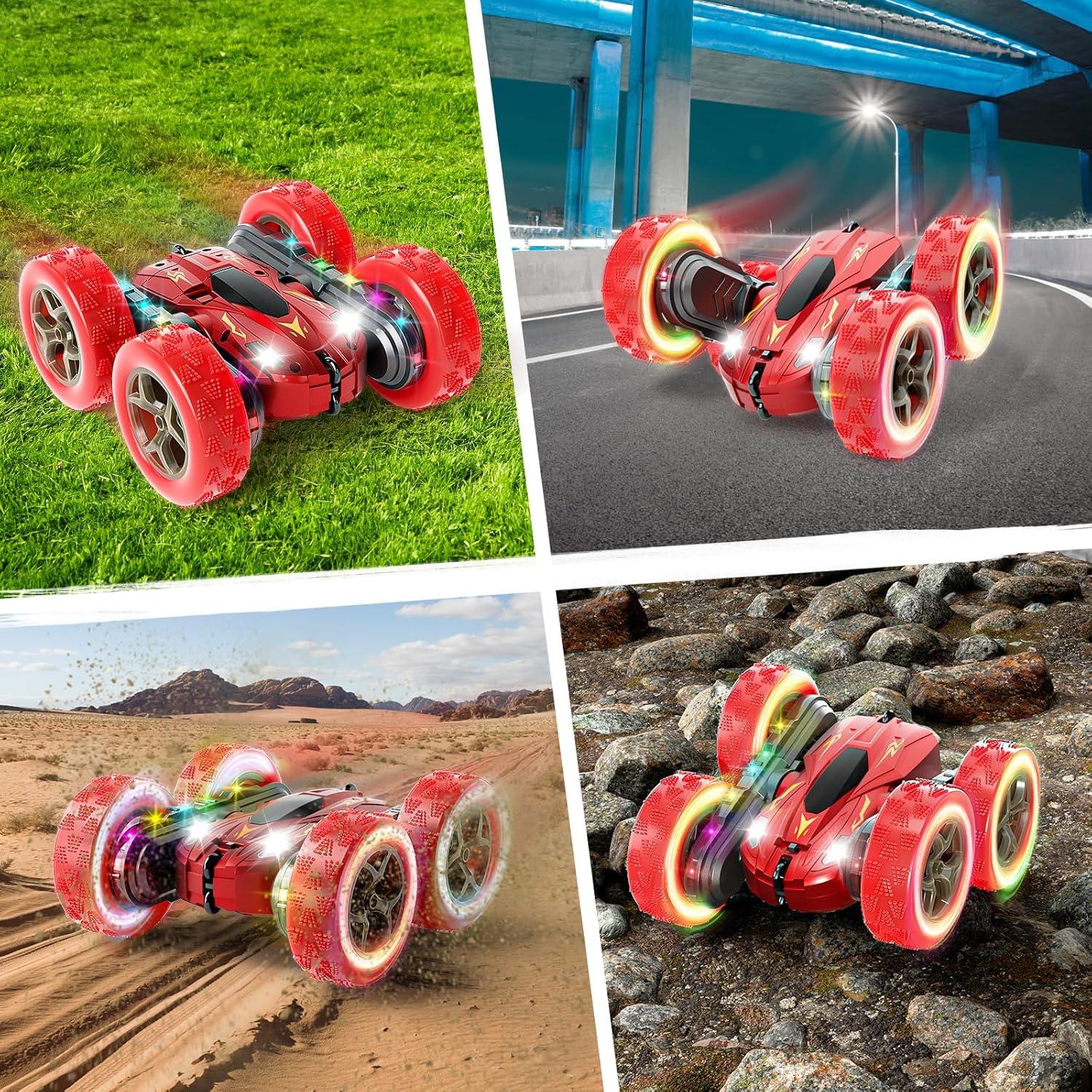Coche RC Acrobático 28°C Doble Lado 360° Luz LED Rojo