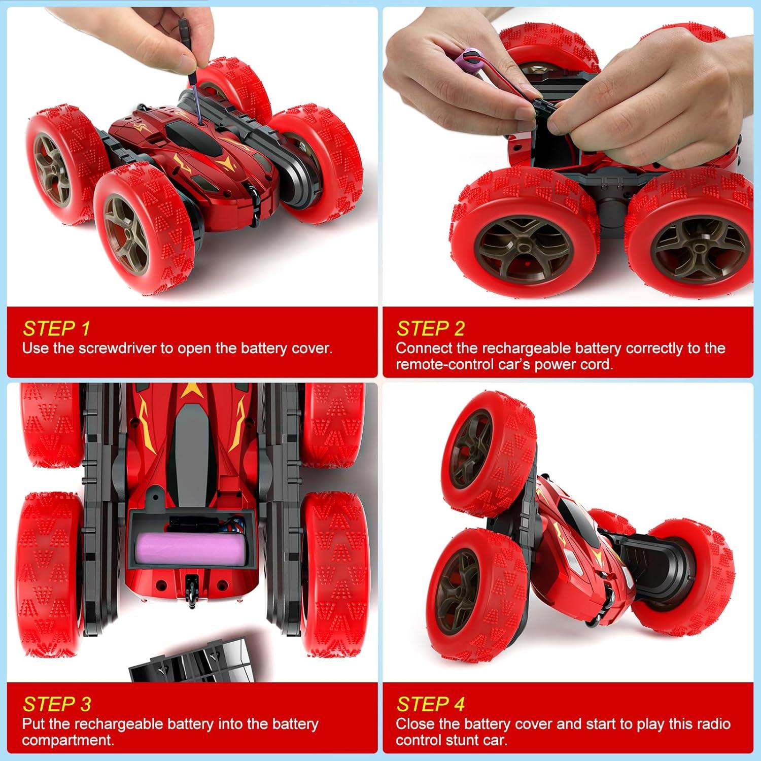 Coche RC Acrobático 28°C Doble Lado 360° Luz LED Rojo