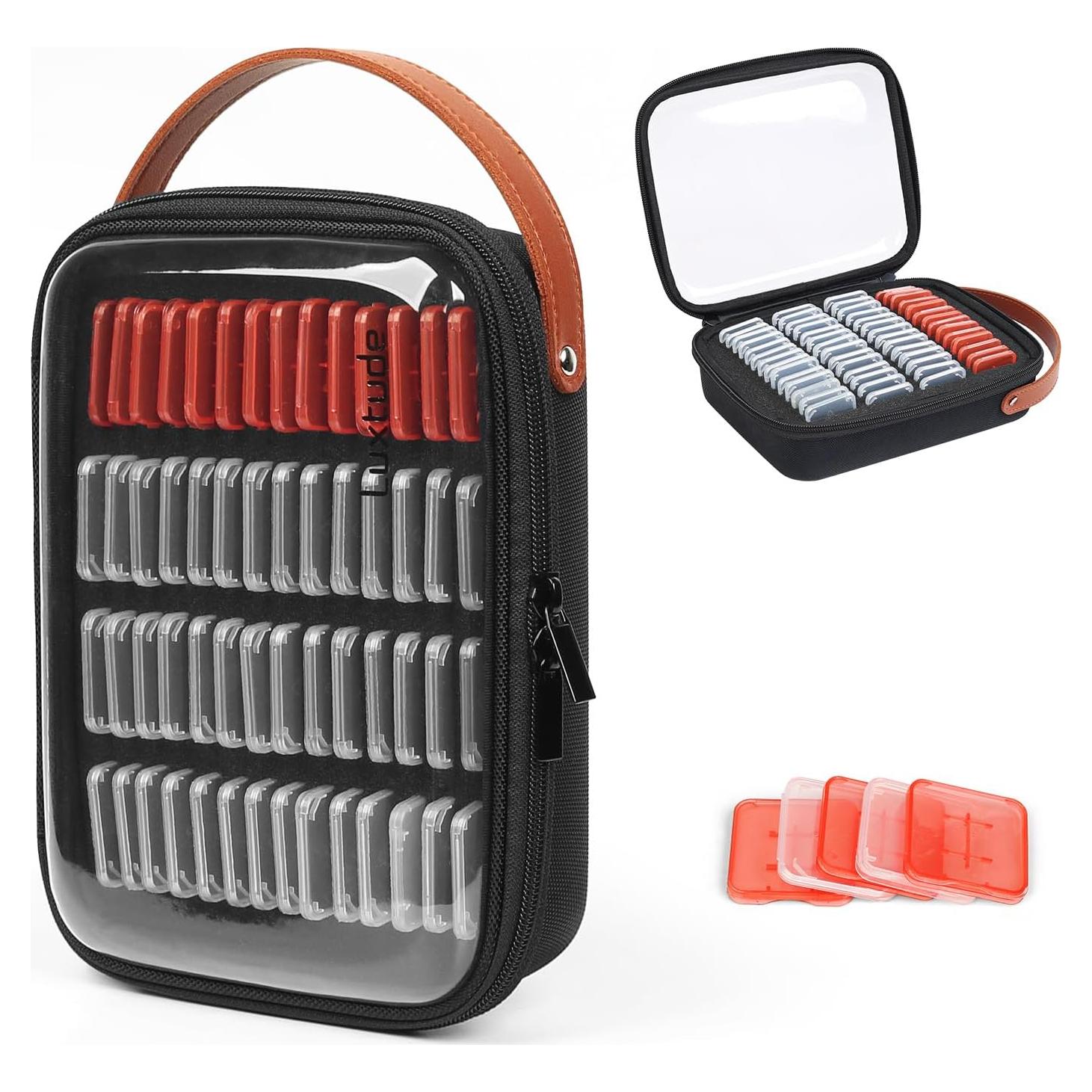 Estuche para tarjetas SD Luxtude, 56 ranuras, transparente