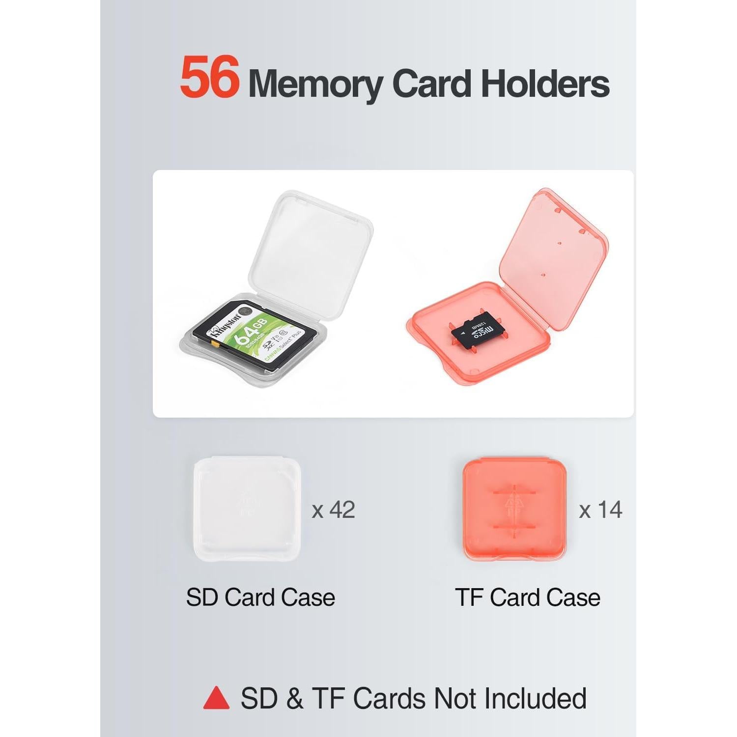 Estuche para tarjetas SD Luxtude, 56 ranuras, transparente