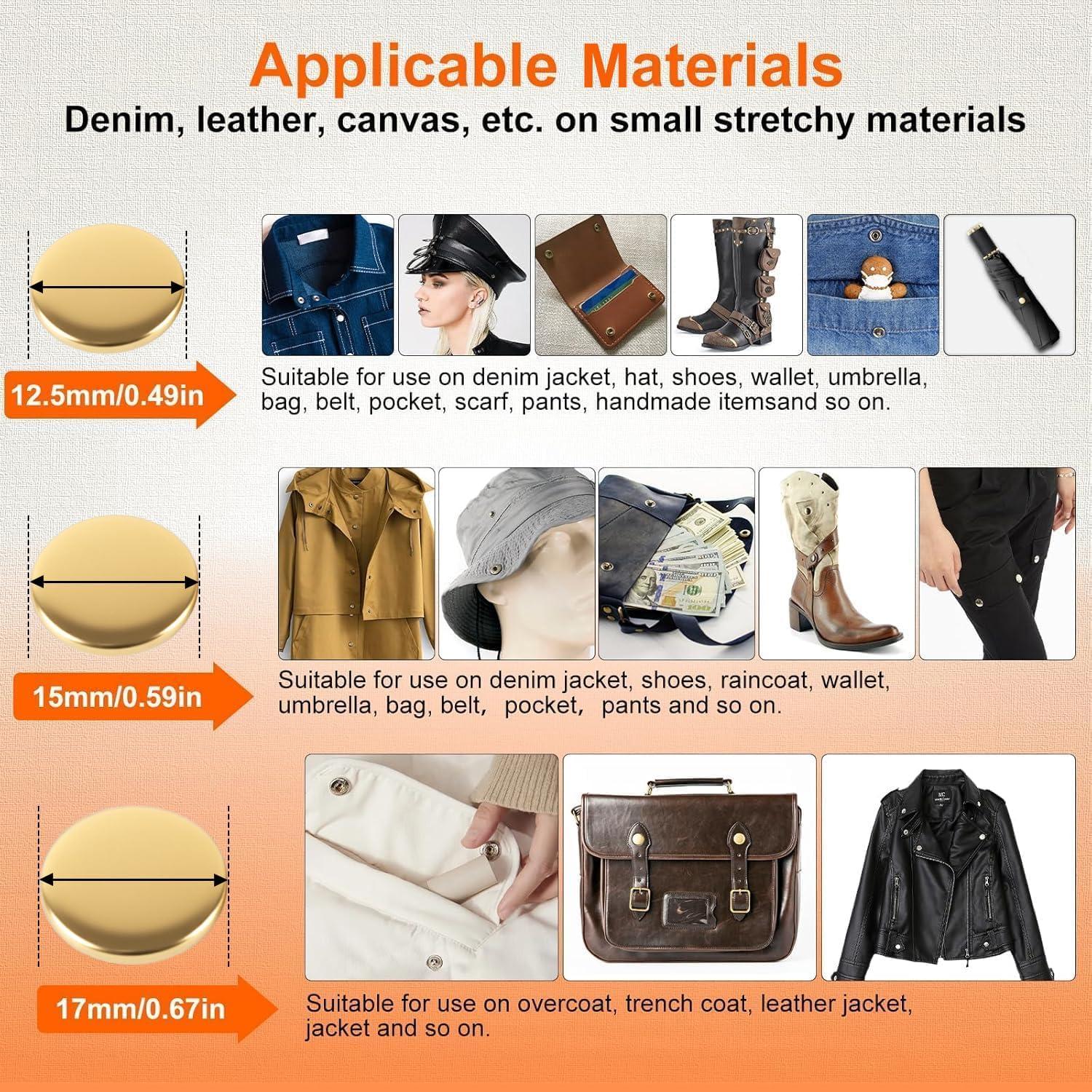 Kit de Botones de Cuero Alritz 120 Sets 12.5mm 6 Colores