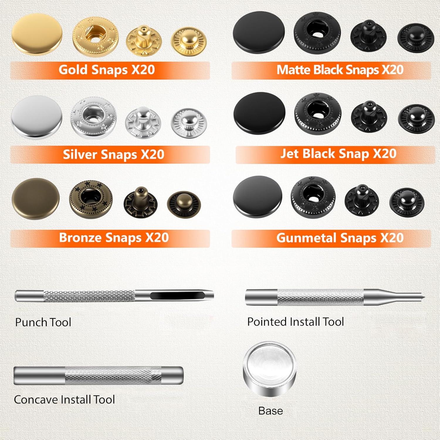 Kit de Botones de Cuero Alritz 120 Sets 12.5mm 6 Colores