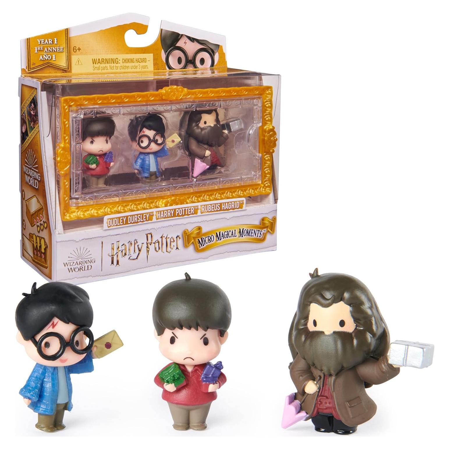 Wizarding World Harry Potter, Micro Magical Moments Action Figures Set with Harry, Hagrid, Dudley & Display Case, Kids Toys for Ages 6 and up