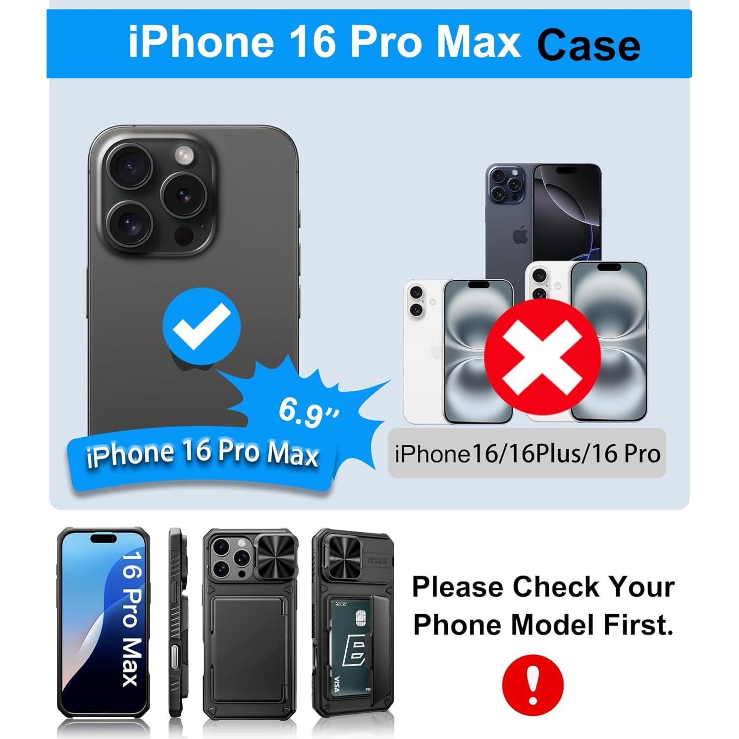 Funda BXYJY para iPhone 16 Pro Max con billetera y protector