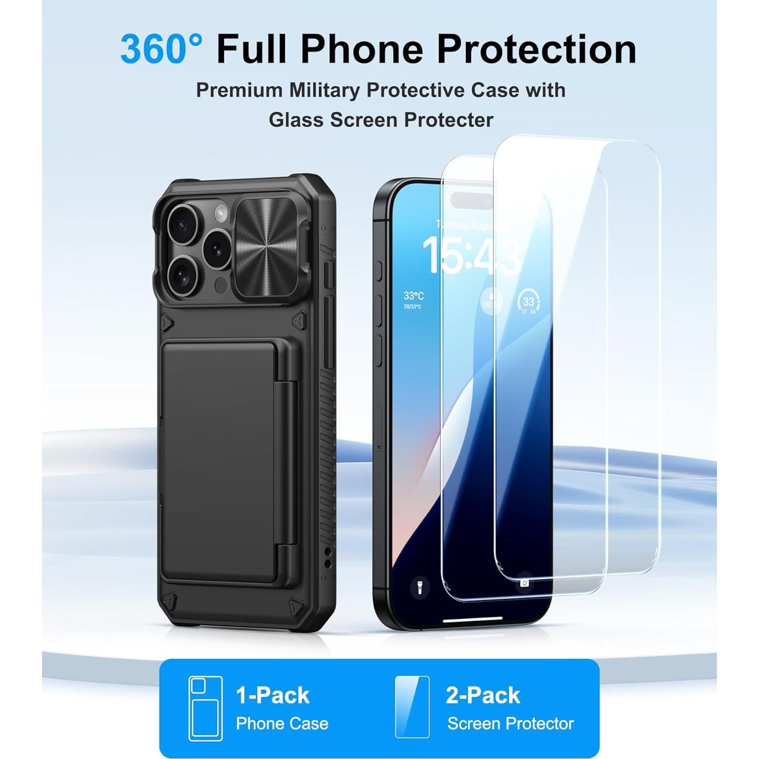 Funda BXYJY para iPhone 16 Pro Max con billetera y protector