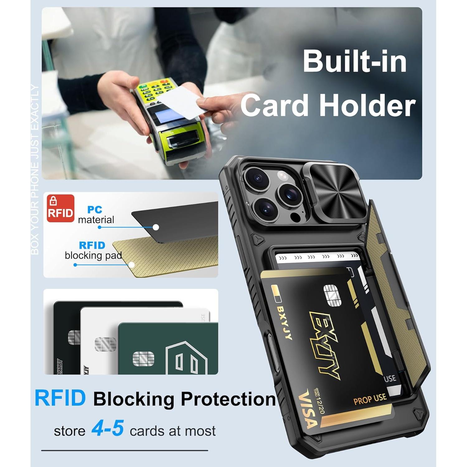 Funda BXYJY para iPhone 16 Pro Max con billetera y protector