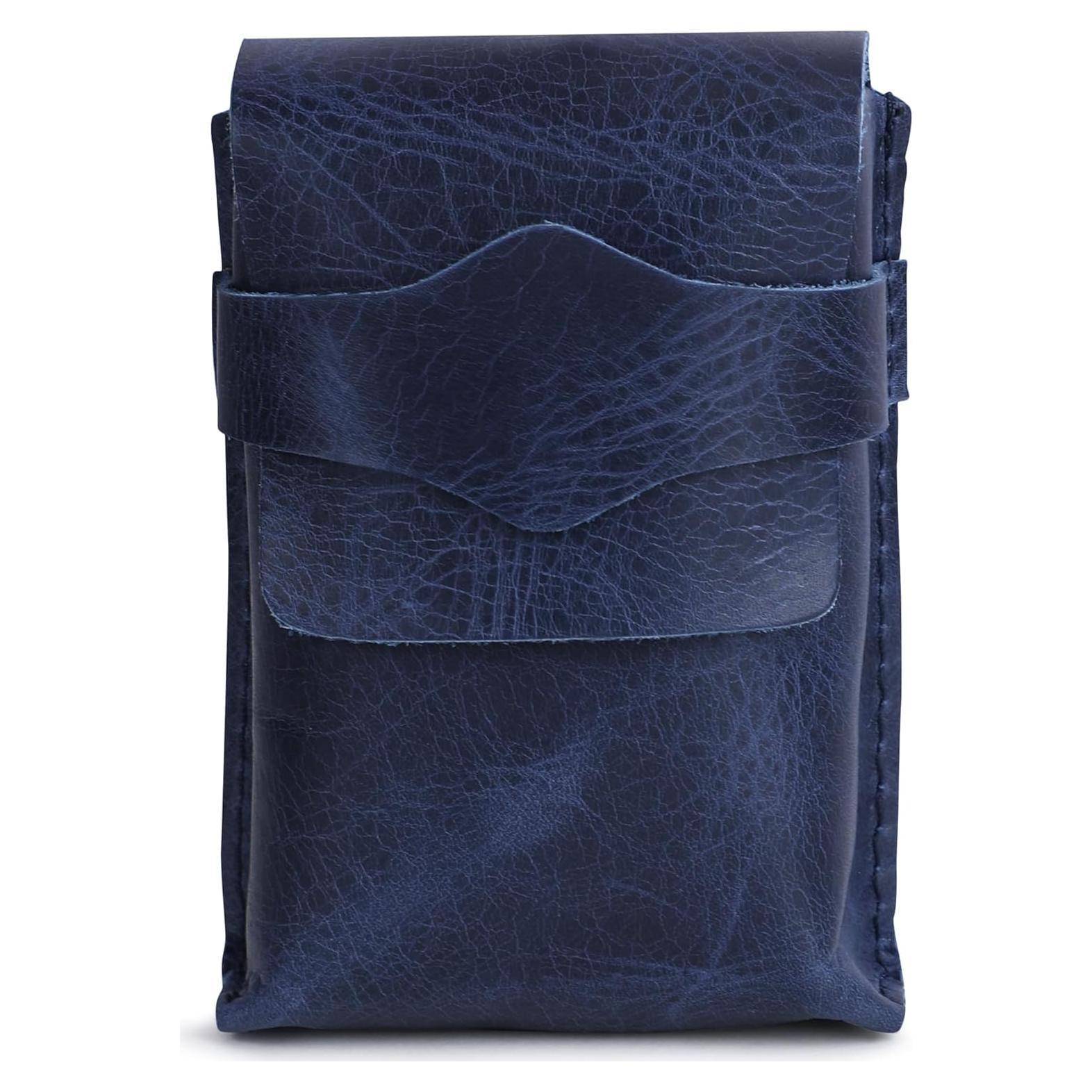 Estuche de Cartas de Juego de Cuero Azul Antiq - 11.43x8.89 cm