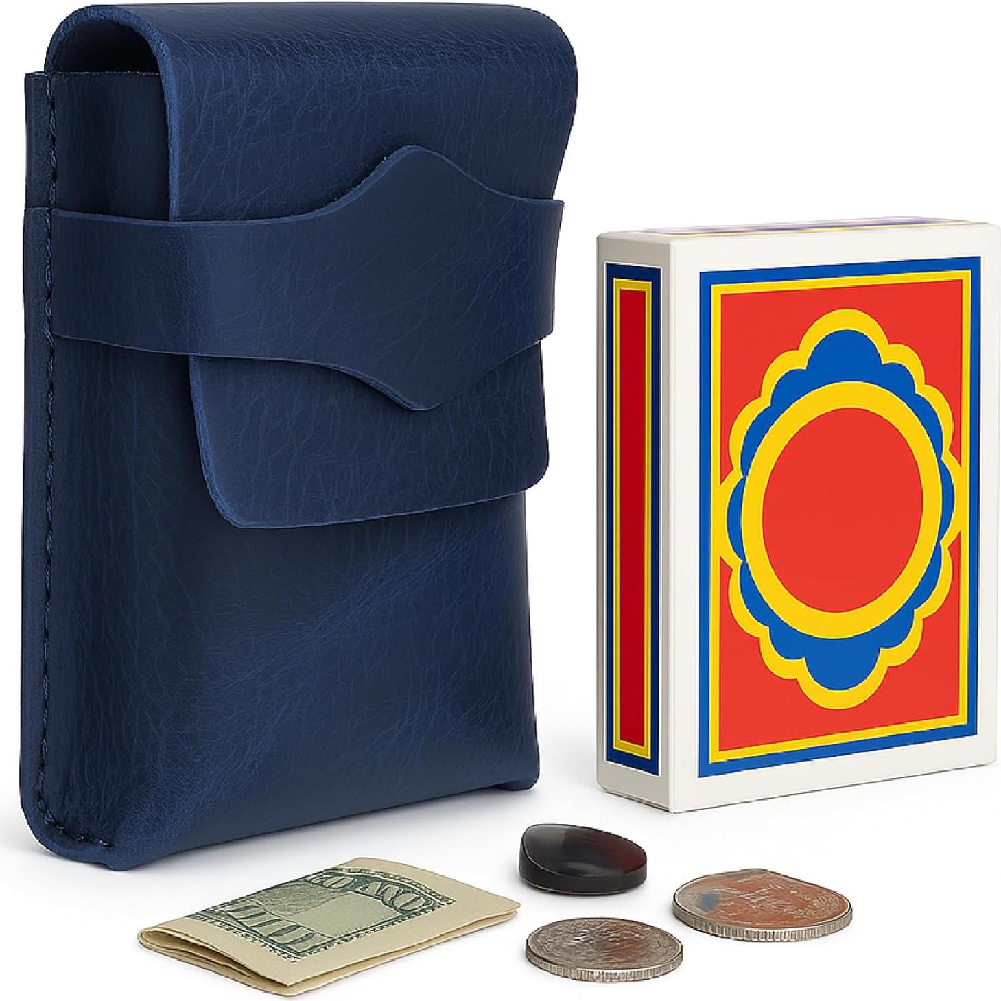 Estuche de Cartas de Juego de Cuero Azul Antiq - 11.43x8.89 cm