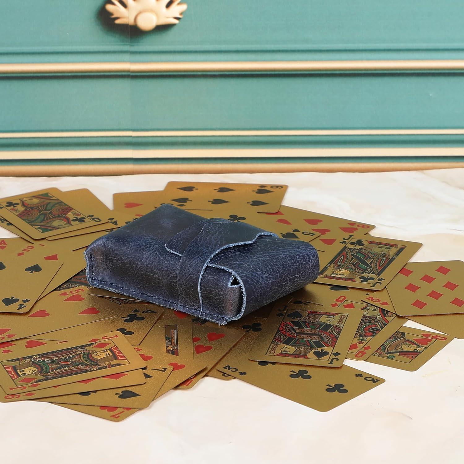 Estuche de Cartas de Juego de Cuero Azul Antiq - 11.43x8.89 cm