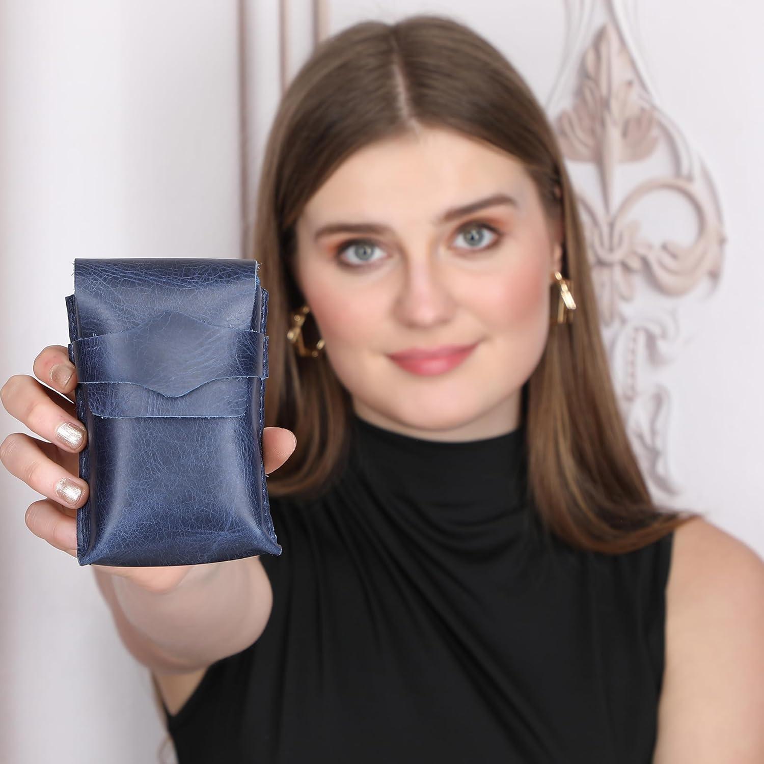 Estuche de Cartas de Juego de Cuero Azul Antiq - 11.43x8.89 cm