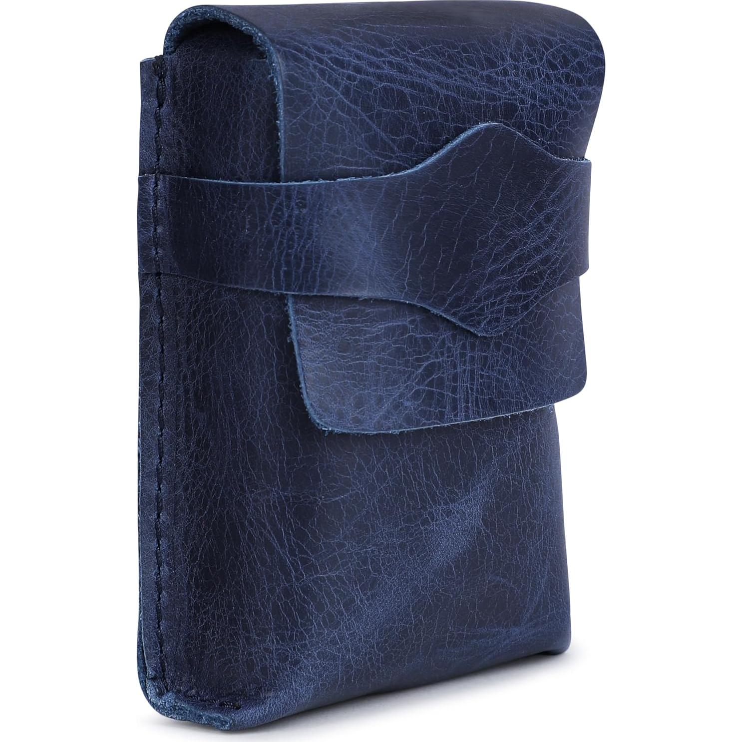 Estuche de Cartas de Juego de Cuero Azul Antiq - 11.43x8.89 cm