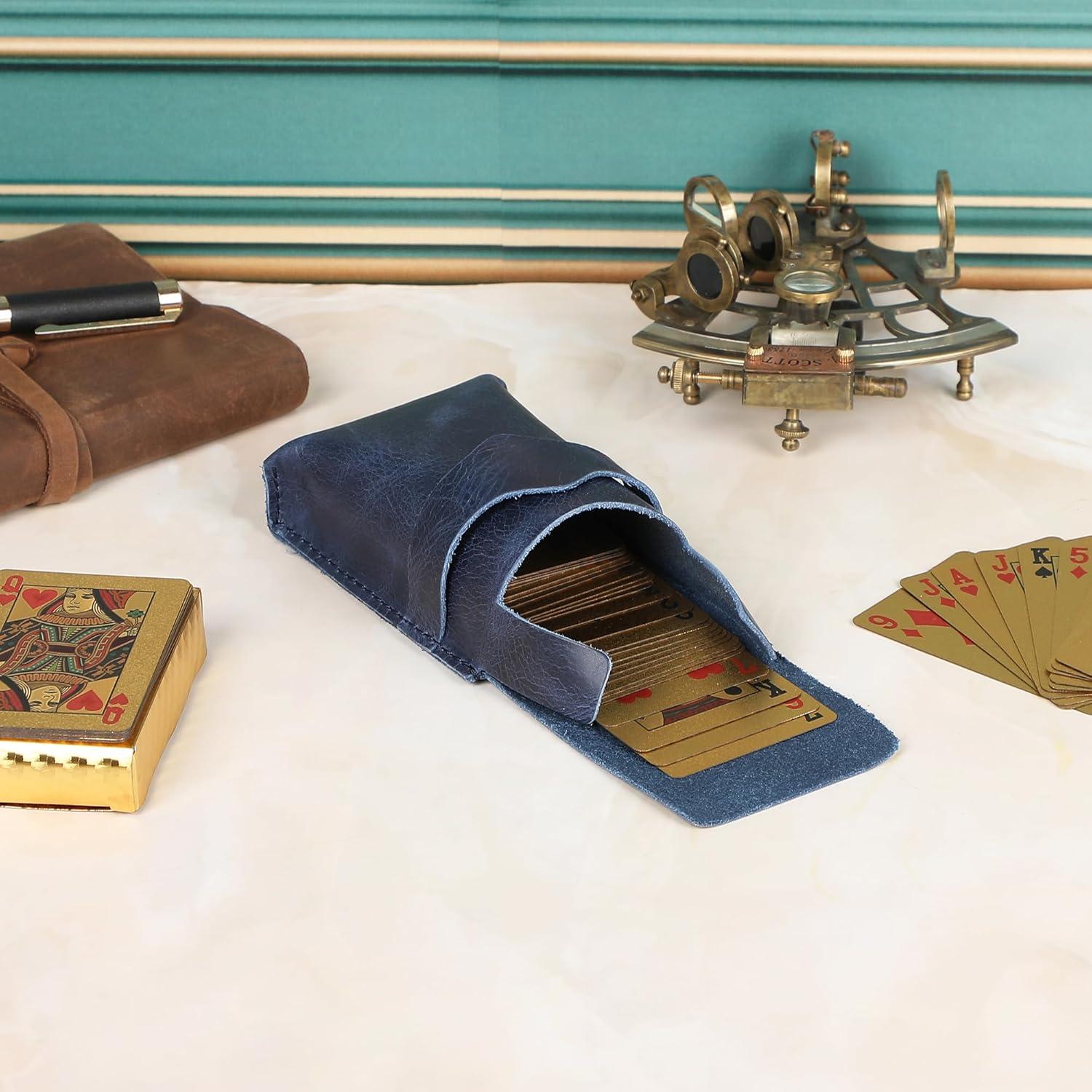 Estuche de Cartas de Juego de Cuero Azul Antiq - 11.43x8.89 cm