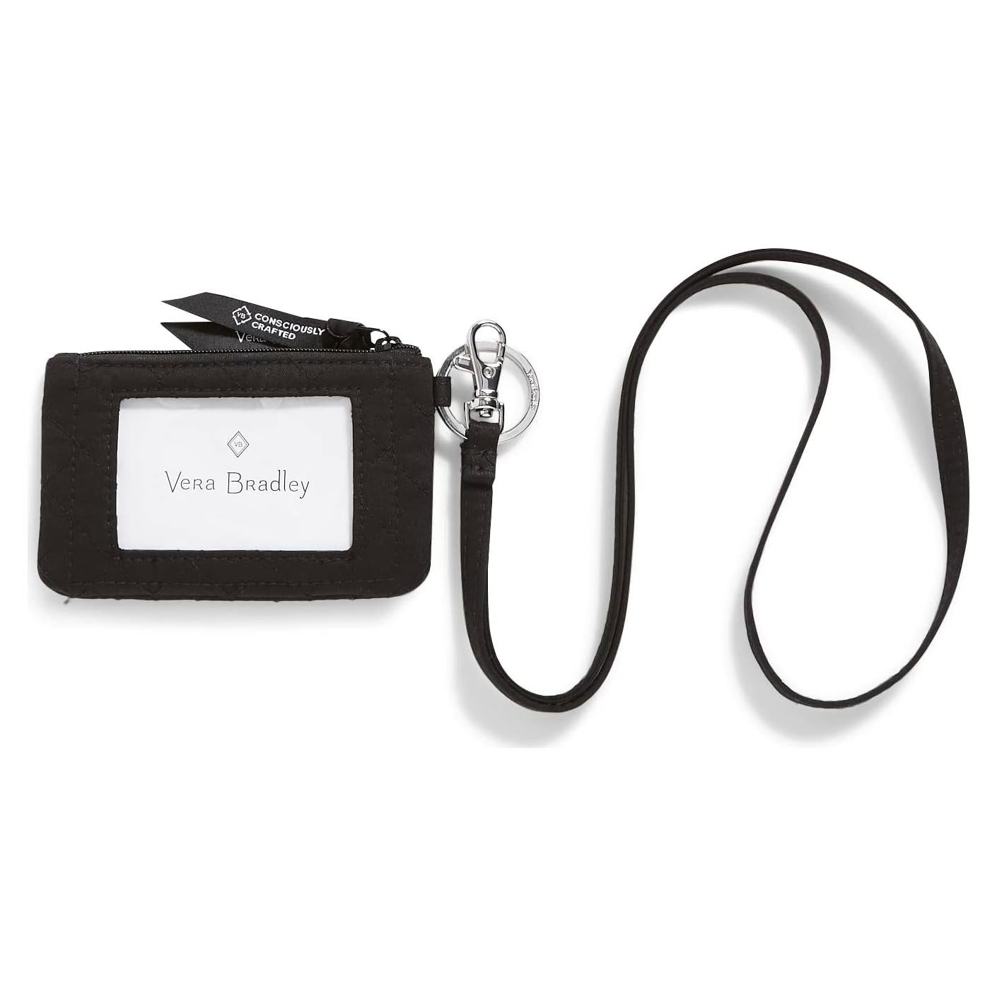 Vera Bradley Women's Cotton Zip ID Case and Lanyard Combo, True Black, One Size