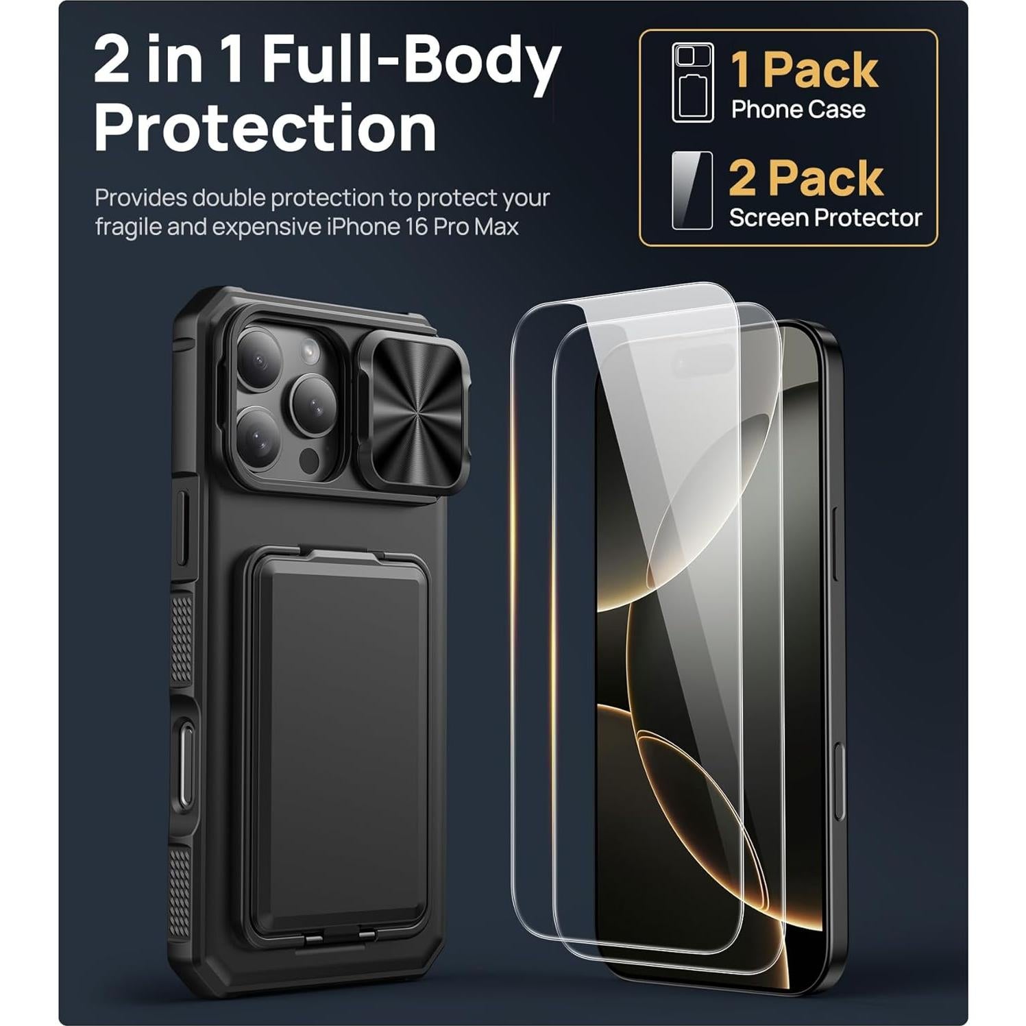 Funda para iPhone 16 Pro Max SSLOTSCASE con 2X Protector