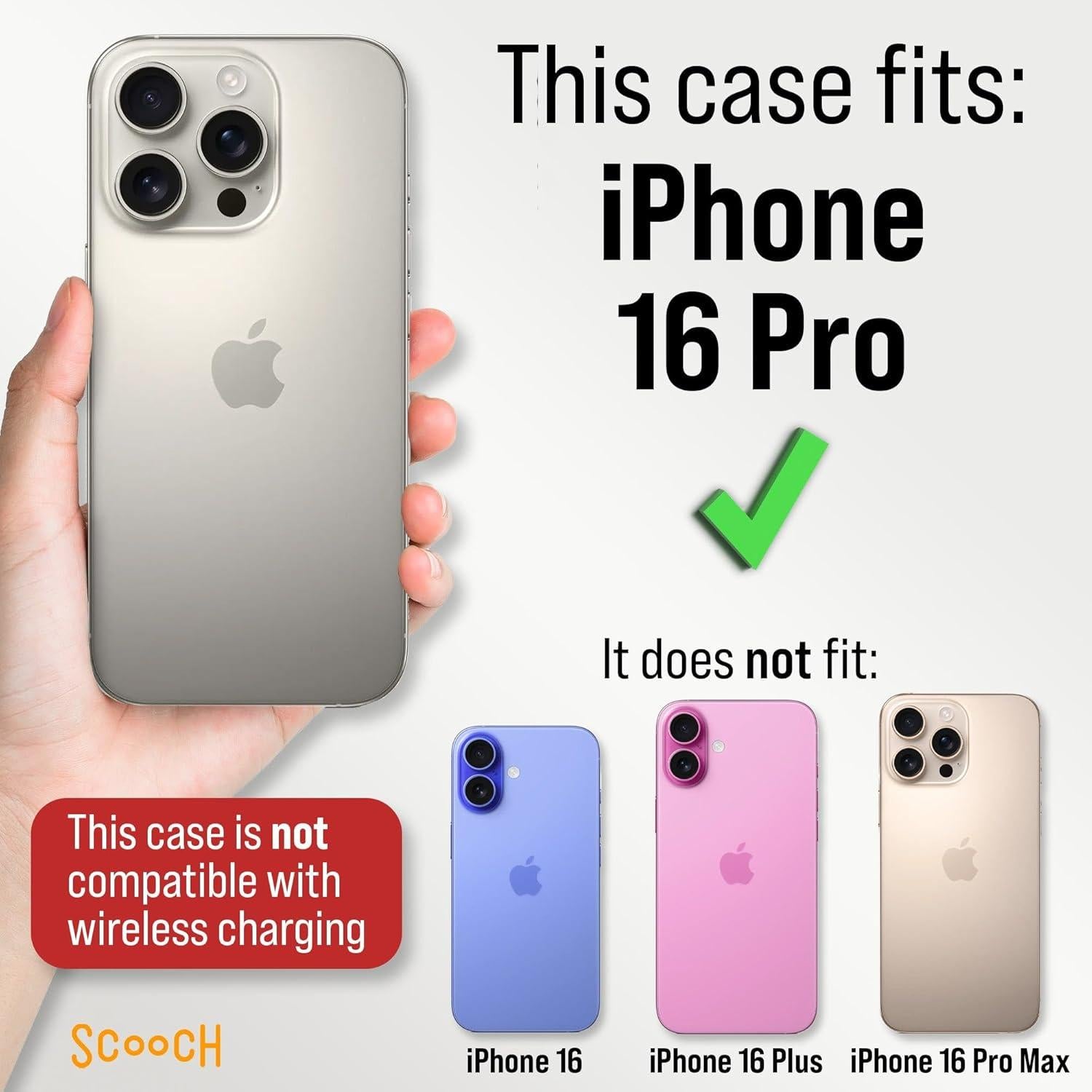 Funda Scooch Wingmate para iPhone 16 Pro, Negro, con Soporte y Protección RFID