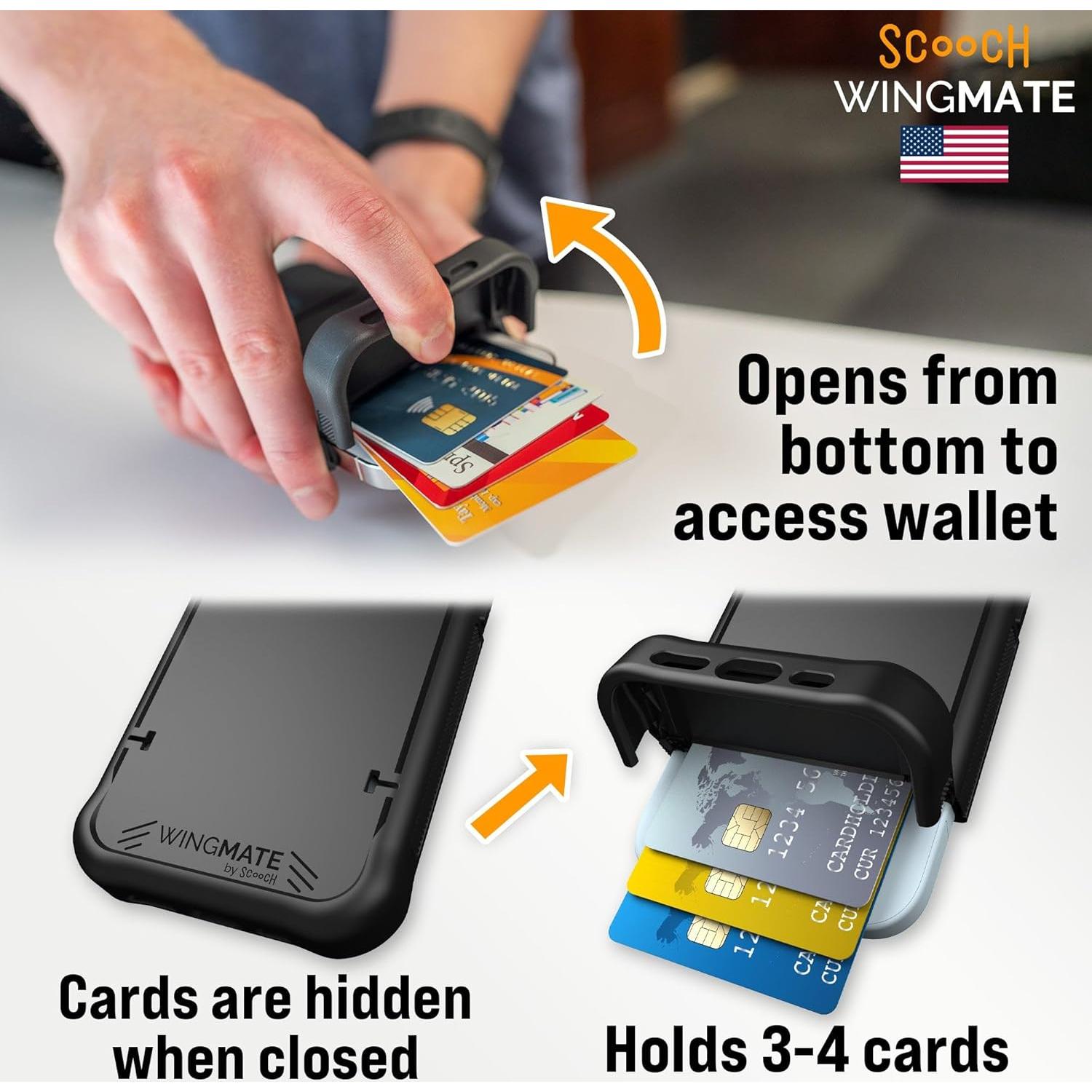 Funda Scooch Wingmate para iPhone 16 Pro, Negro, con Soporte y Protección RFID