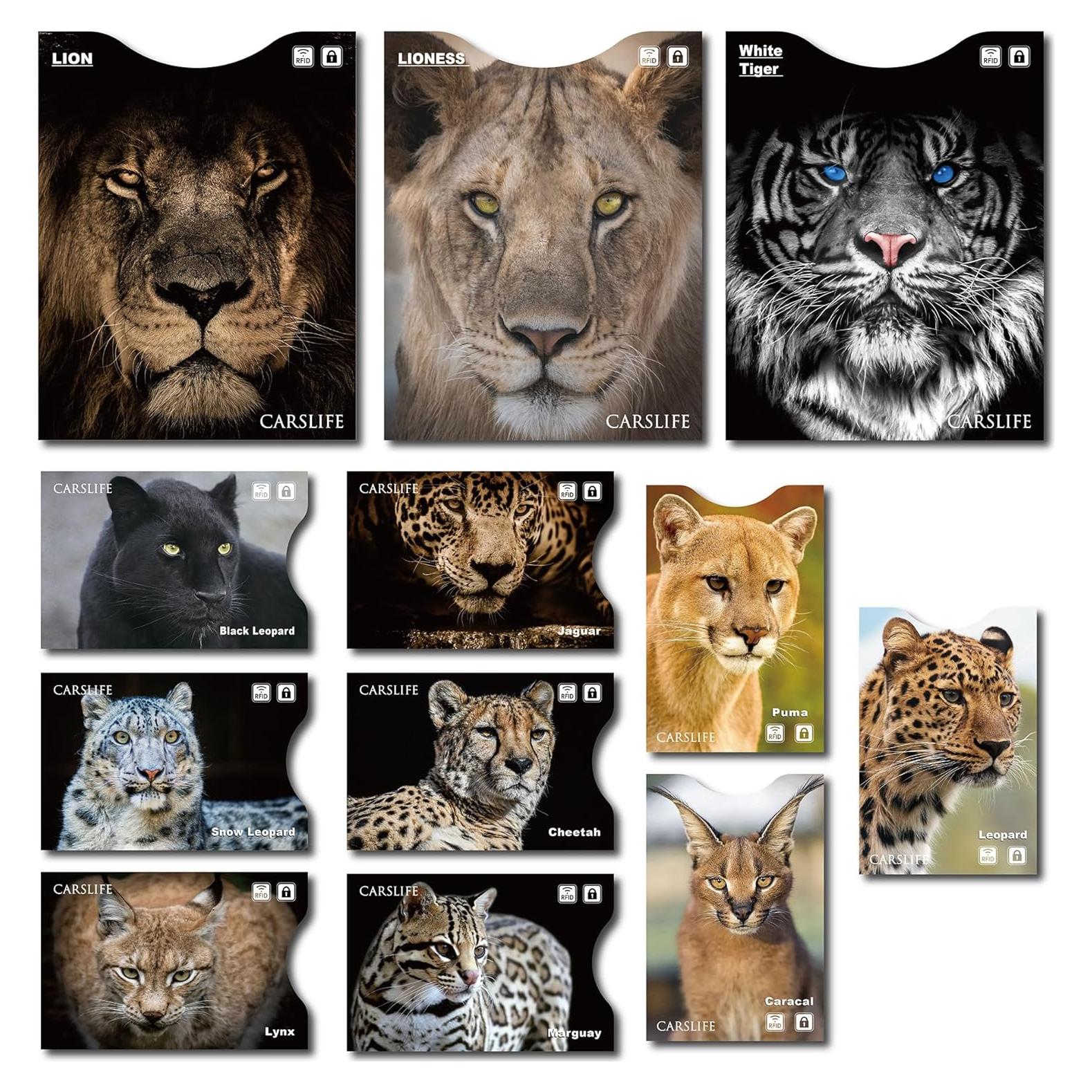 12 Fundas Bloqueadoras RFID Gato - Protección Tarjetas y Pasaporte