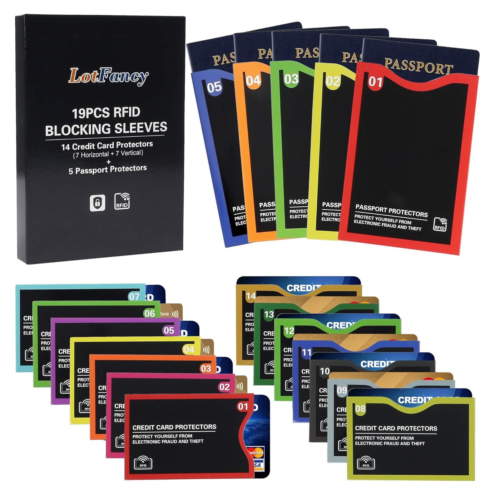 LotFancy Fundas RFID Bloqueadoras - Set 19 Piezas, Protección Tarjetas y Pasaporte