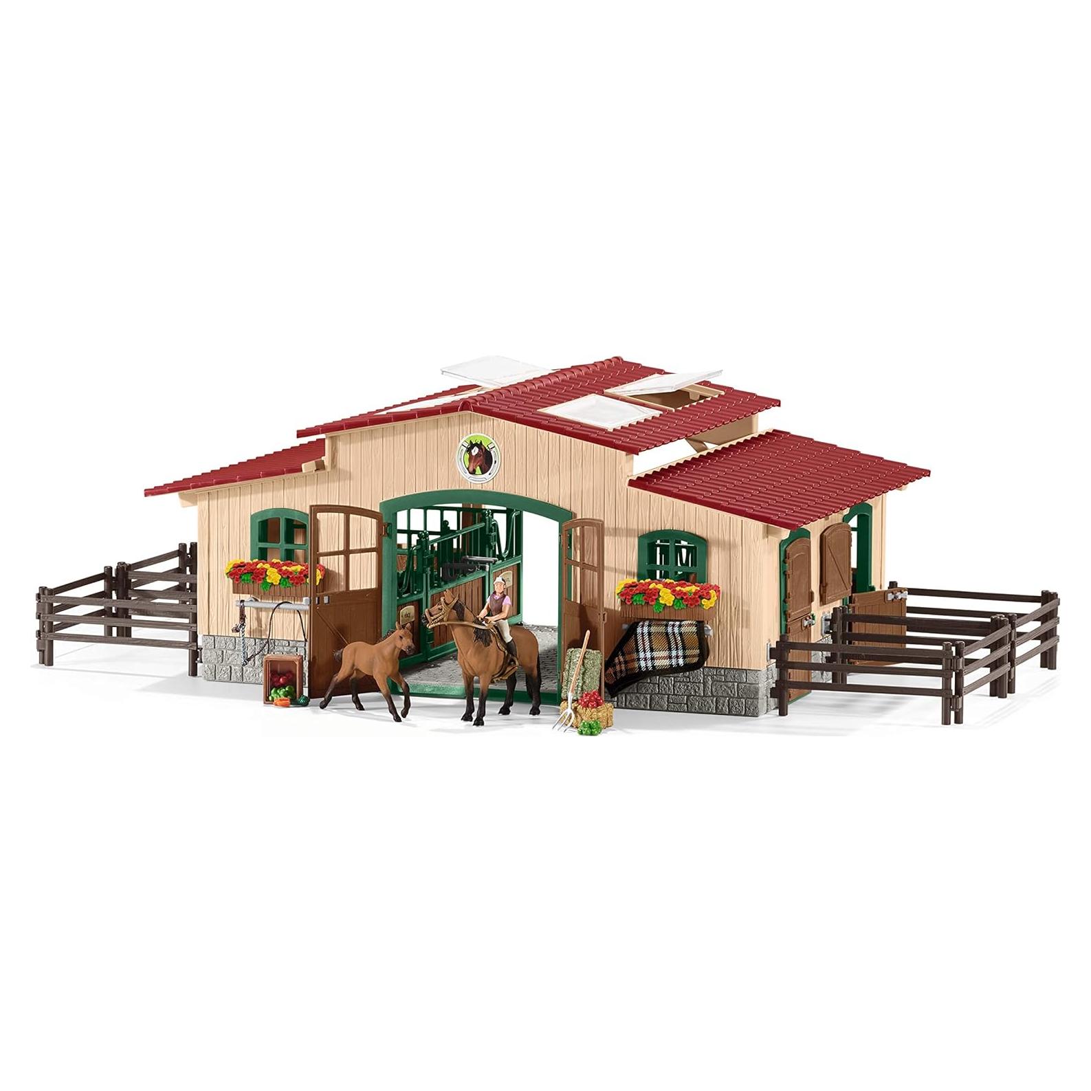 Schleich Horse Barn and Stable Playset - Award-Winning Riding Center 44 Piece Set, 2 Pony Toys, Rider Figurine, and Farm Accessories, for Girls and Boys 3 Years Old and Above