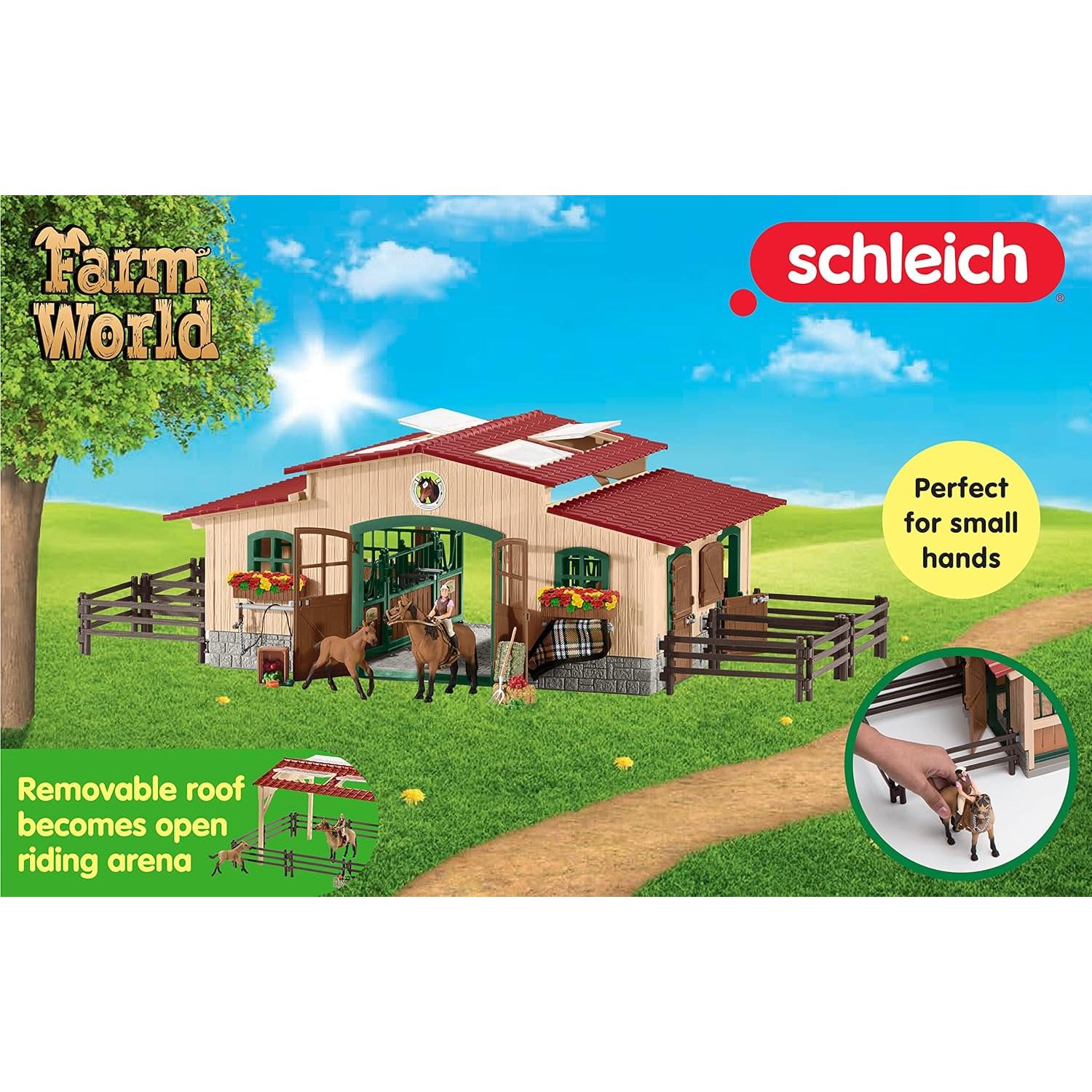 Schleich Horse Barn and Stable Playset - Award-Winning Riding Center 44 Piece Set, 2 Pony Toys, Rider Figurine, and Farm Accessories, for Girls and Boys 3 Years Old and Above