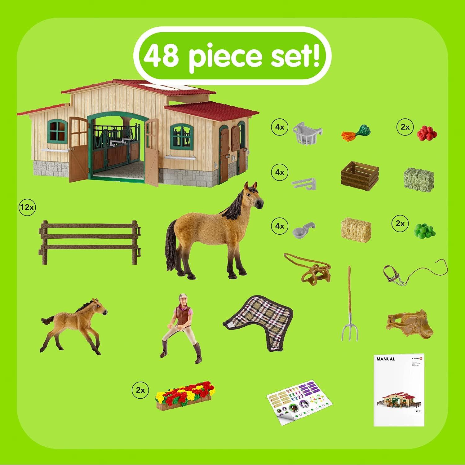 Schleich Horse Barn and Stable Playset - Award-Winning Riding Center 44 Piece Set, 2 Pony Toys, Rider Figurine, and Farm Accessories, for Girls and Boys 3 Years Old and Above