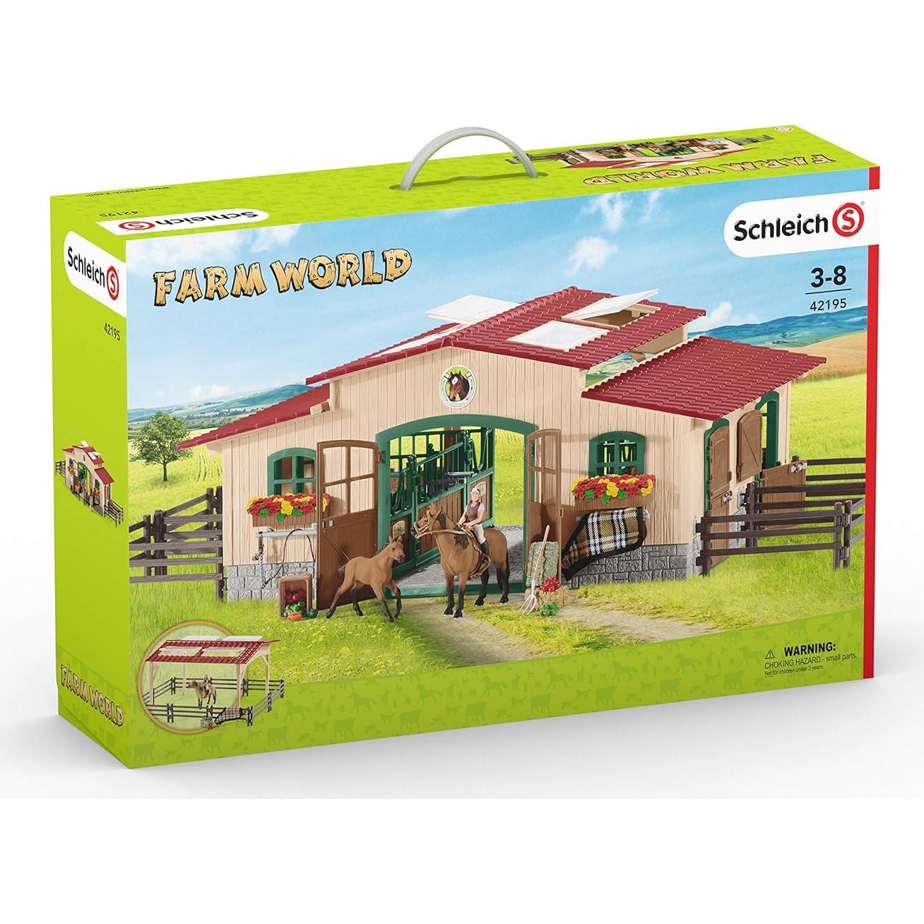 Schleich Horse Barn and Stable Playset - Award-Winning Riding Center 44 Piece Set, 2 Pony Toys, Rider Figurine, and Farm Accessories, for Girls and Boys 3 Years Old and Above