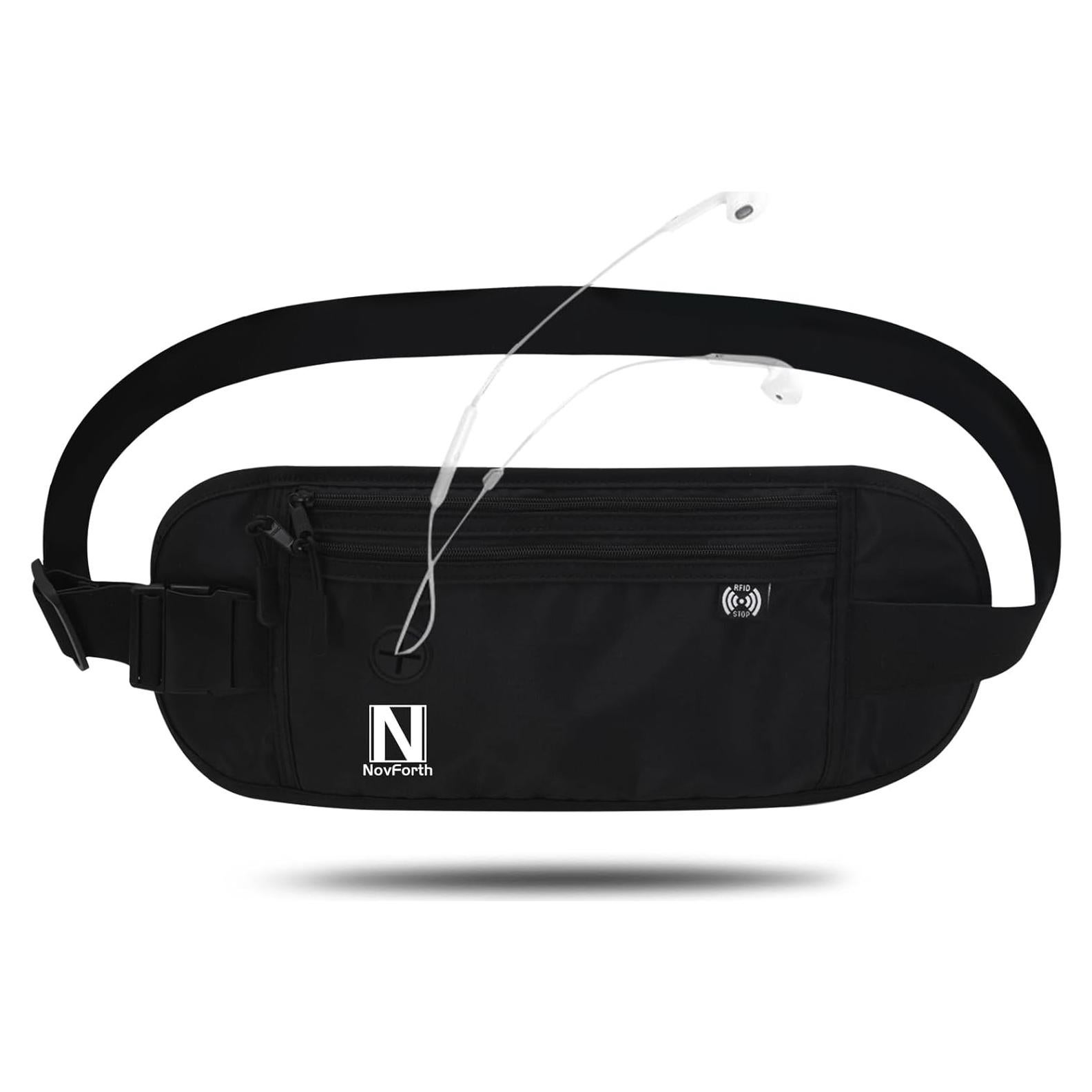 Cinturón de Dinero RFID NovForth Negro - Riñonera Impermeable