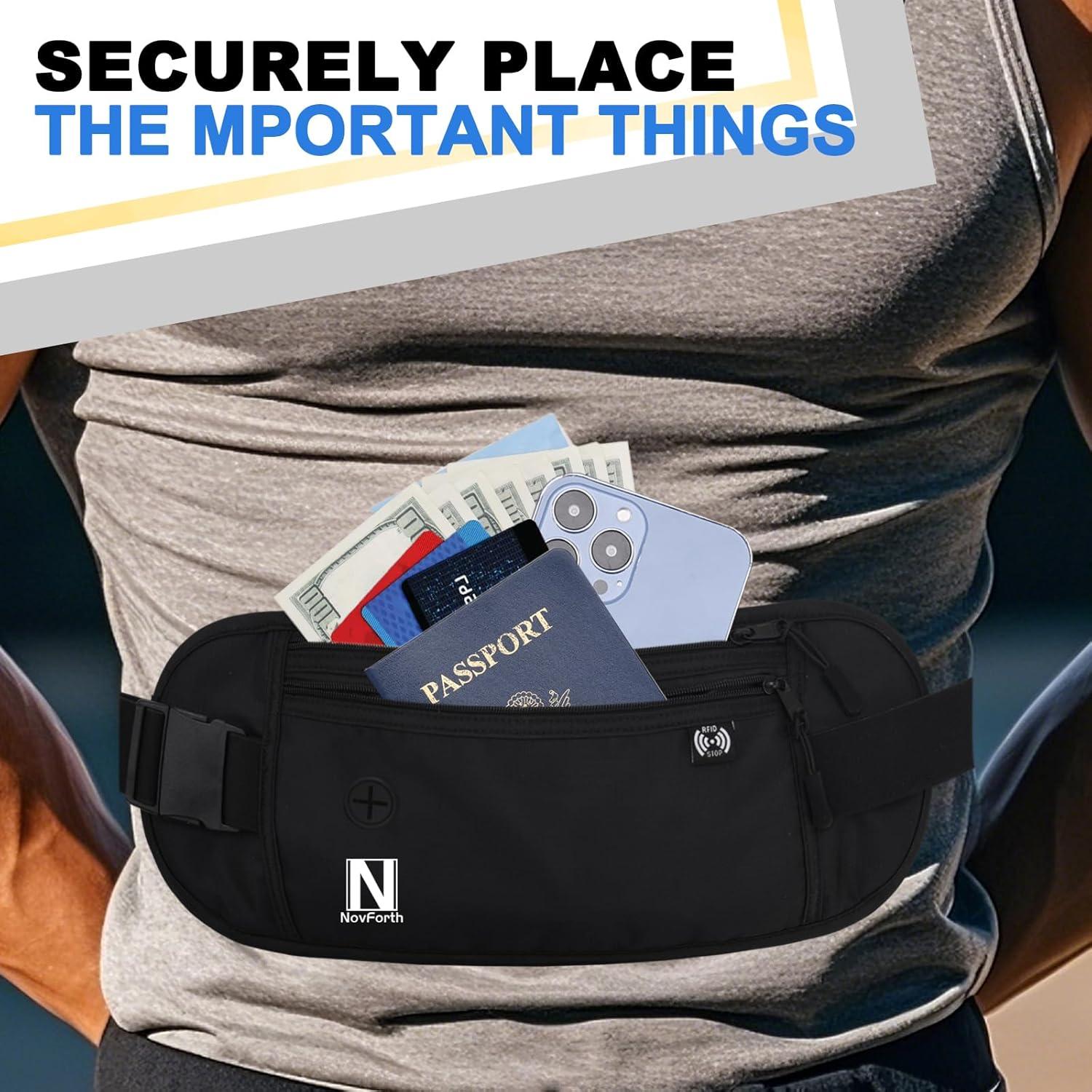 Cinturón de Dinero RFID NovForth Negro - Riñonera Impermeable