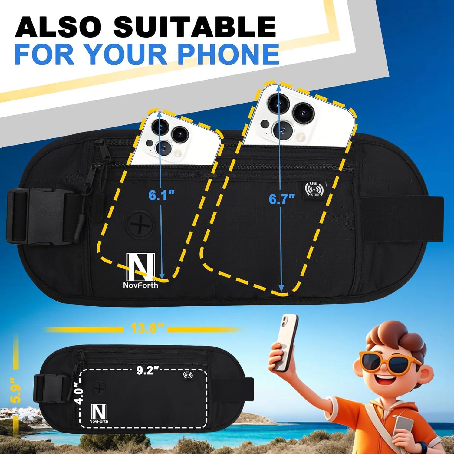 Cinturón de Dinero RFID NovForth Negro - Riñonera Impermeable