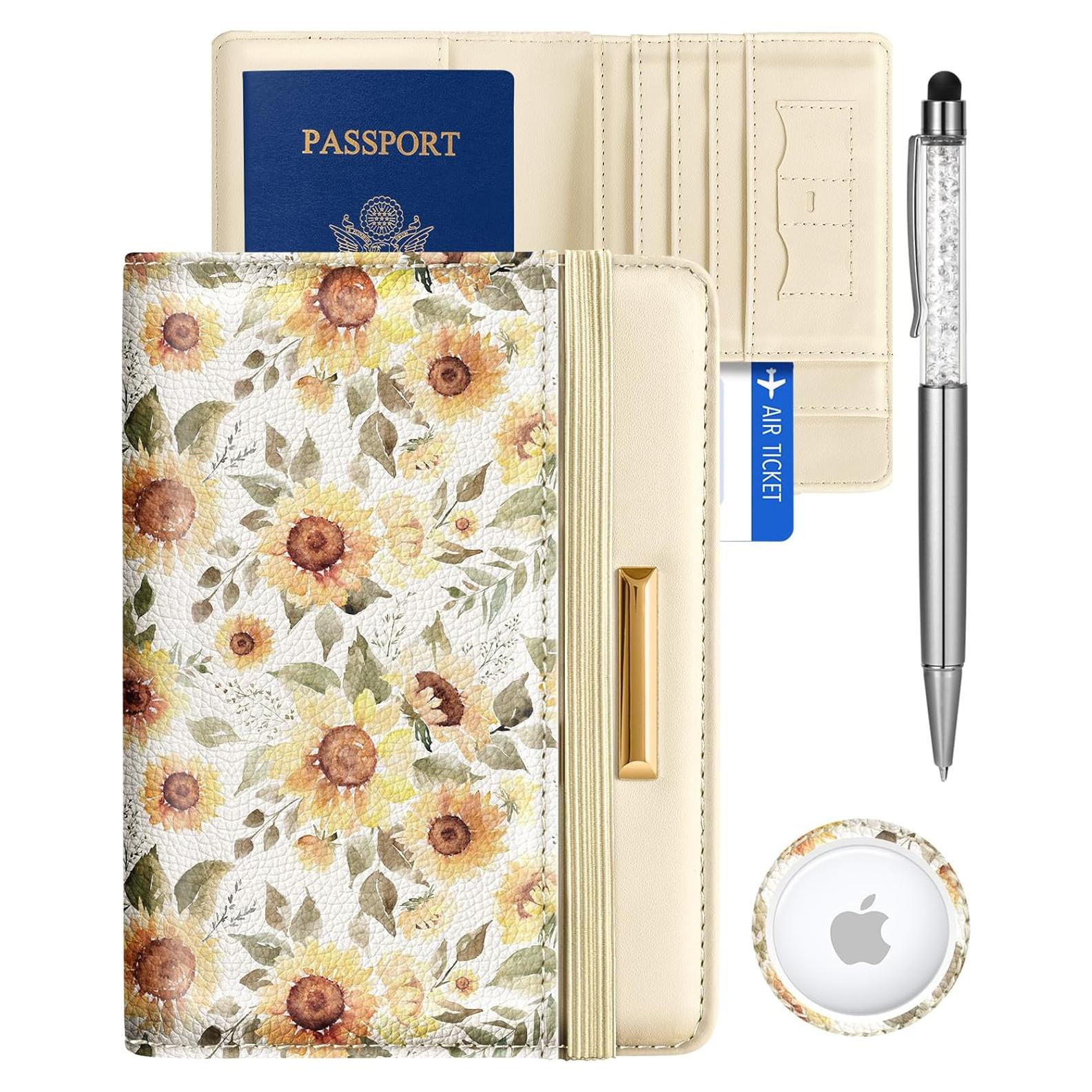Funda de Pasaporte Slohif Girasol con Bloqueo RFID y Airtag