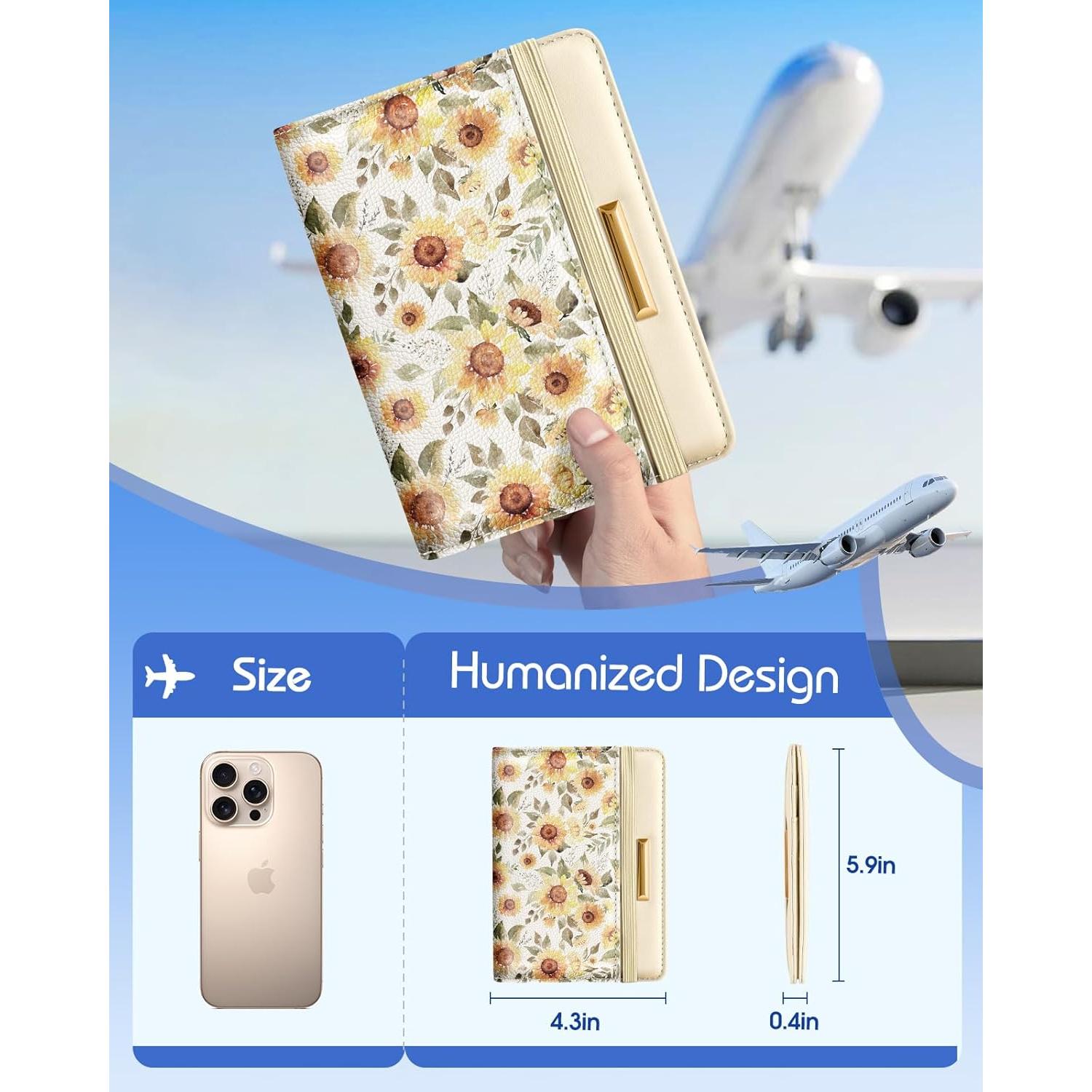 Funda de Pasaporte Slohif Girasol con Bloqueo RFID y Airtag