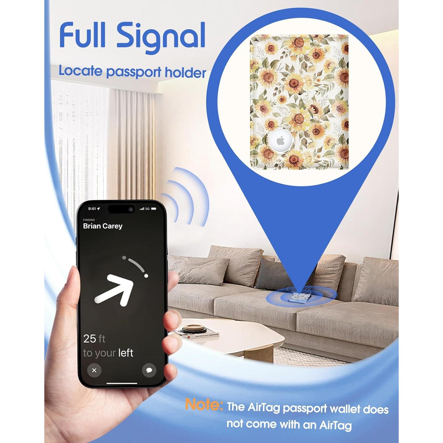 Funda de Pasaporte Slohif Girasol con Bloqueo RFID y Airtag