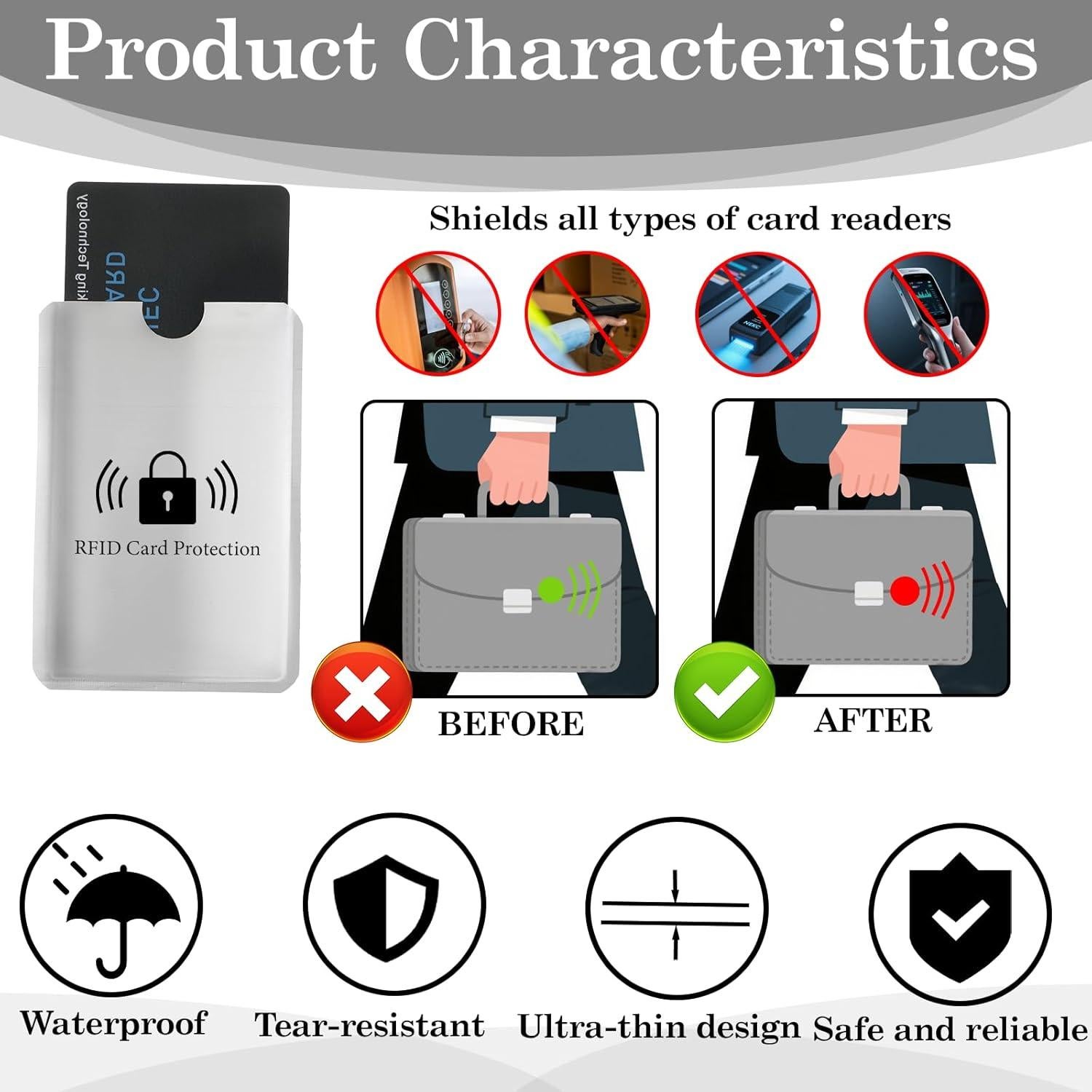 10 Fundas Antirrobo RFID Tarjetero Bruislard 9.09x6.20cm