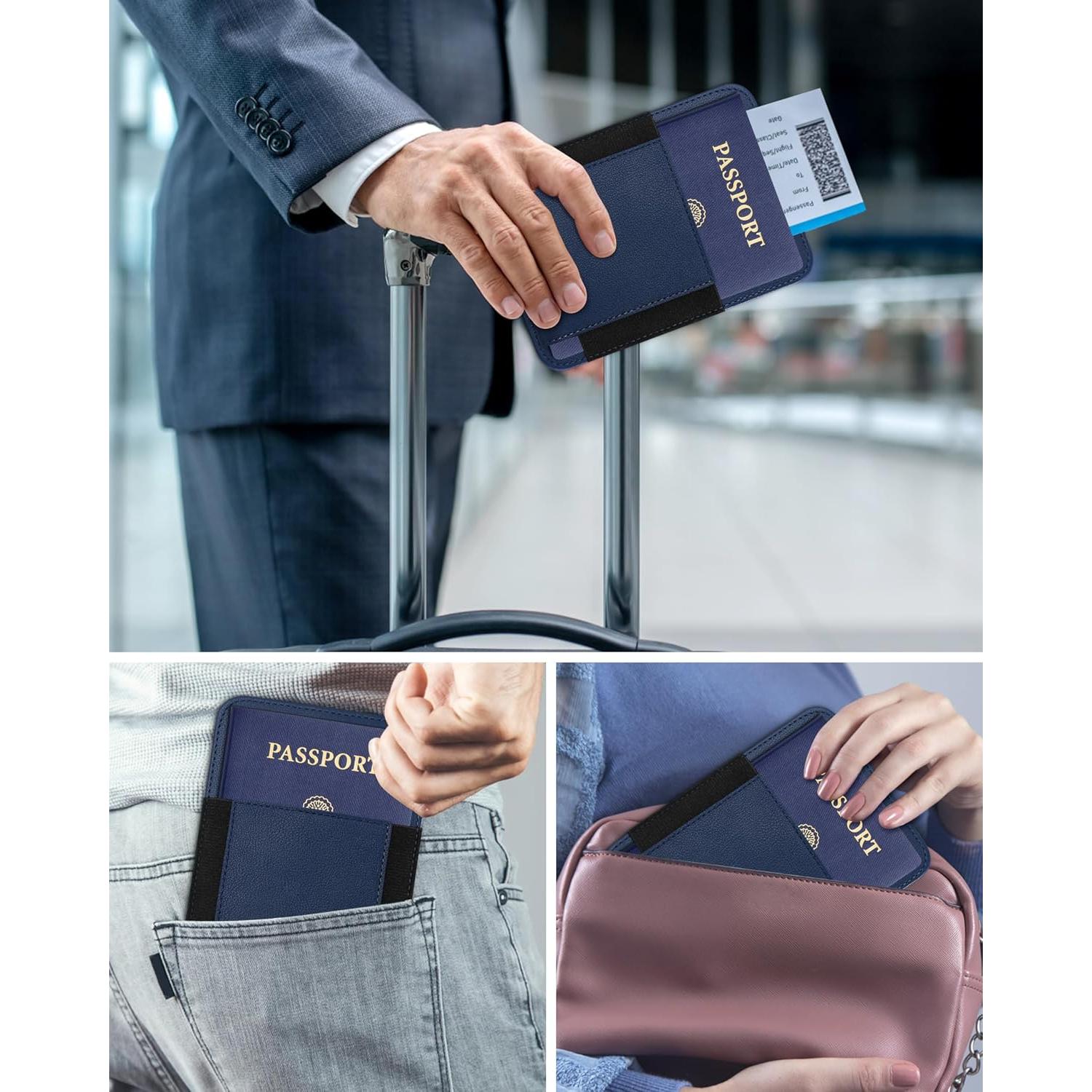 Soporte de Pasaporte HiWe Azul con Rastreador Find My y Bloqueo RFID