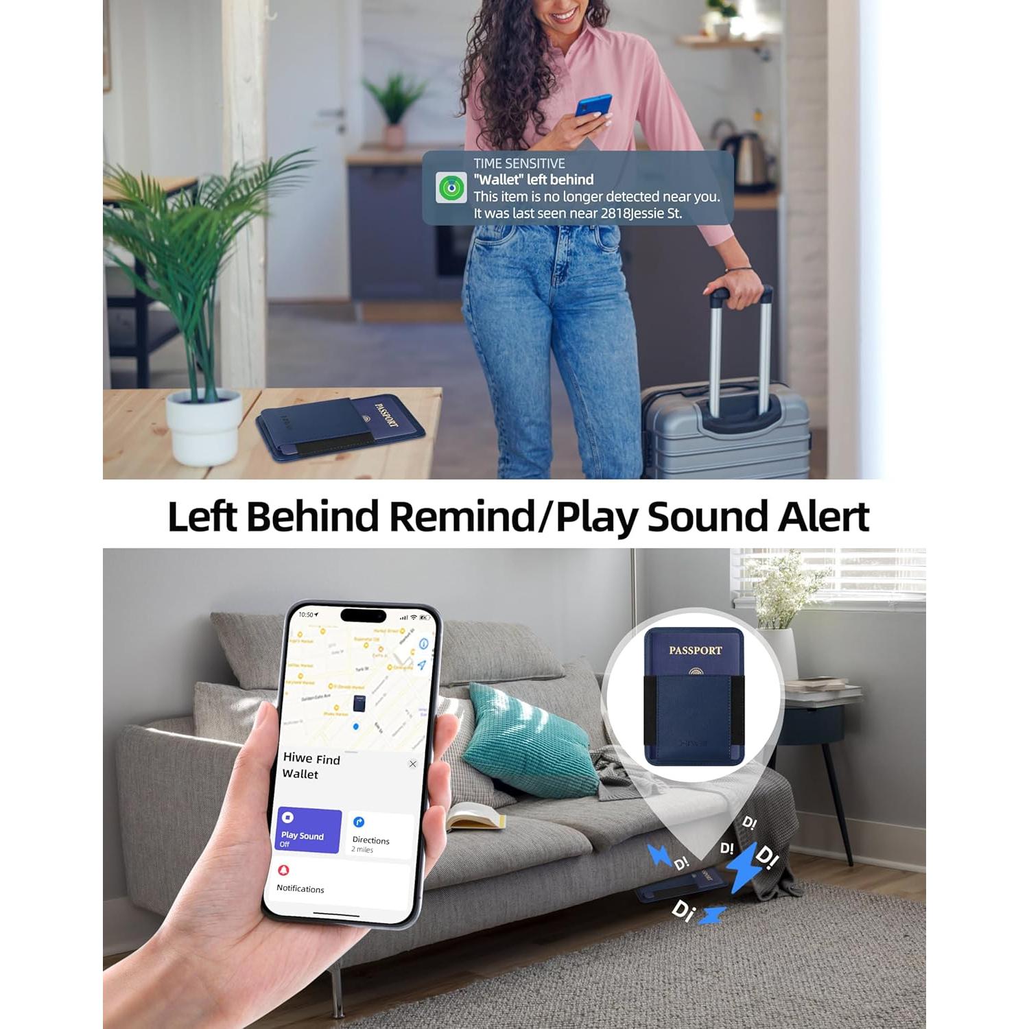 Soporte de Pasaporte HiWe Azul con Rastreador Find My y Bloqueo RFID