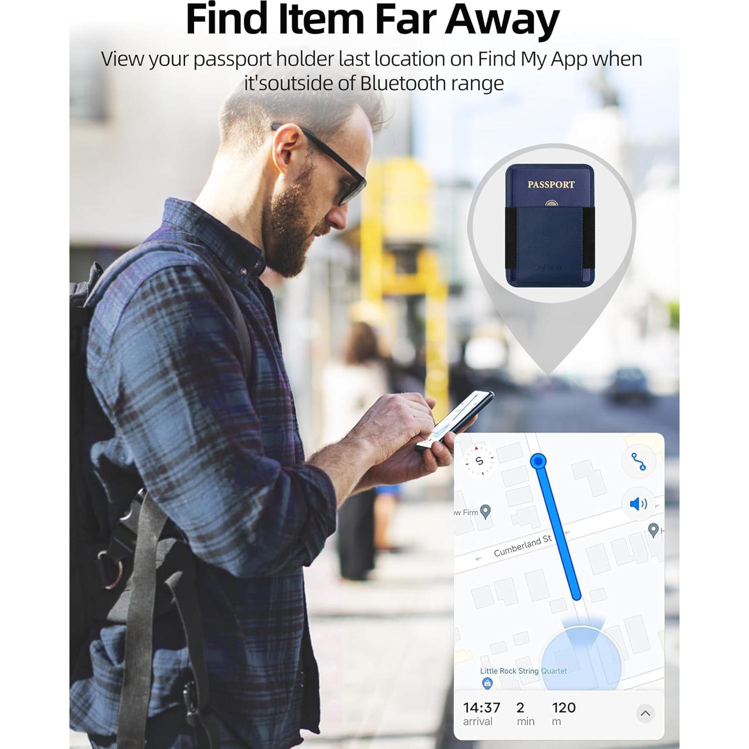 Soporte de Pasaporte HiWe Azul con Rastreador Find My y Bloqueo RFID