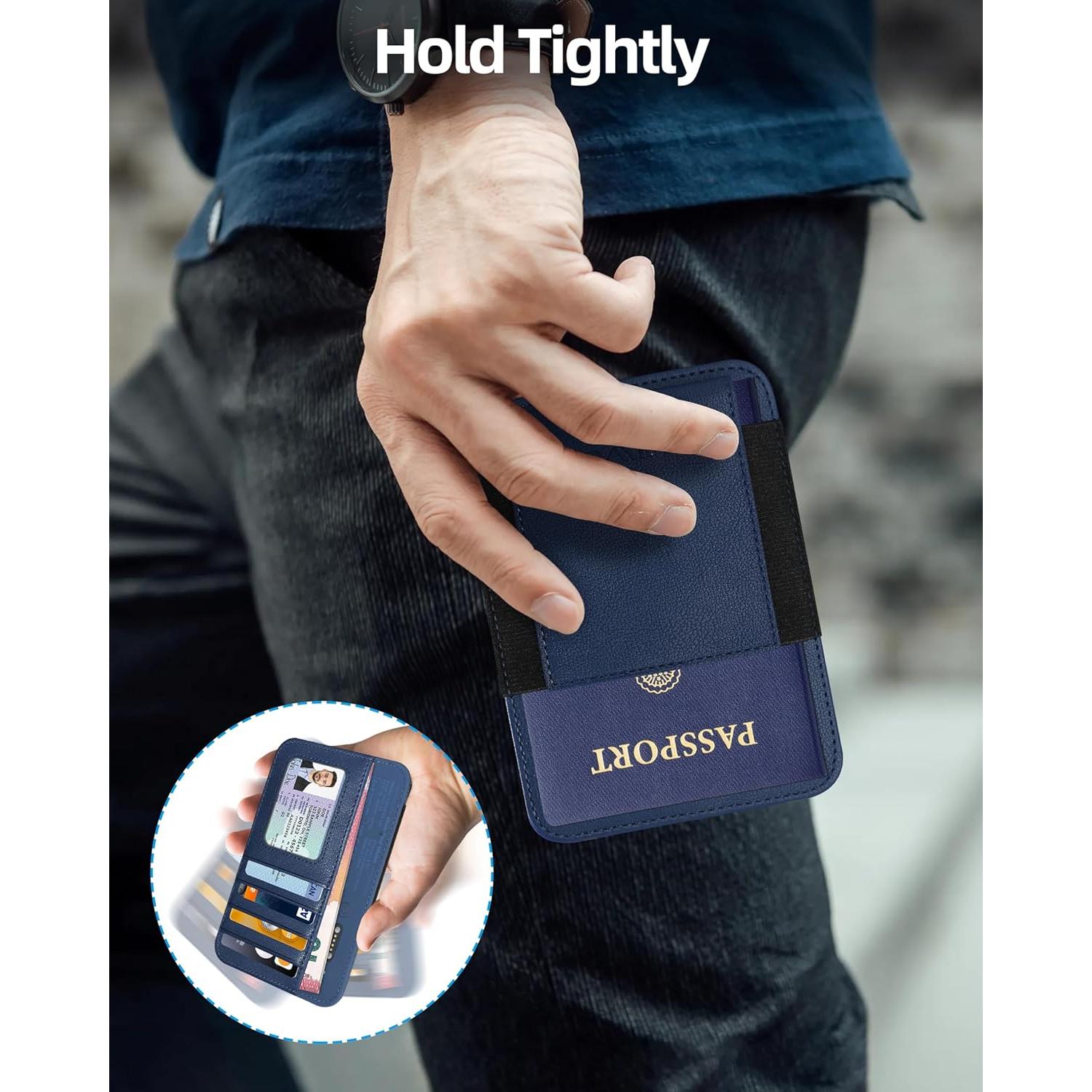 Soporte de Pasaporte HiWe Azul con Rastreador Find My y Bloqueo RFID