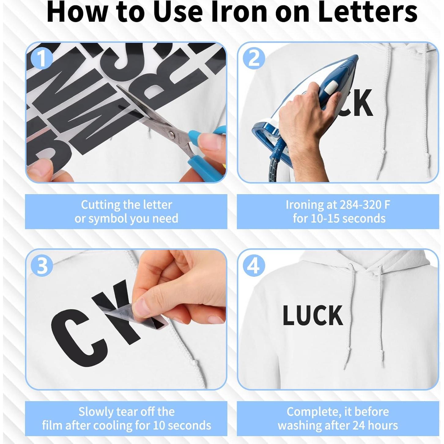 Letras de Planchar Lucomb 440 Piezas Vinilo Negro 2"