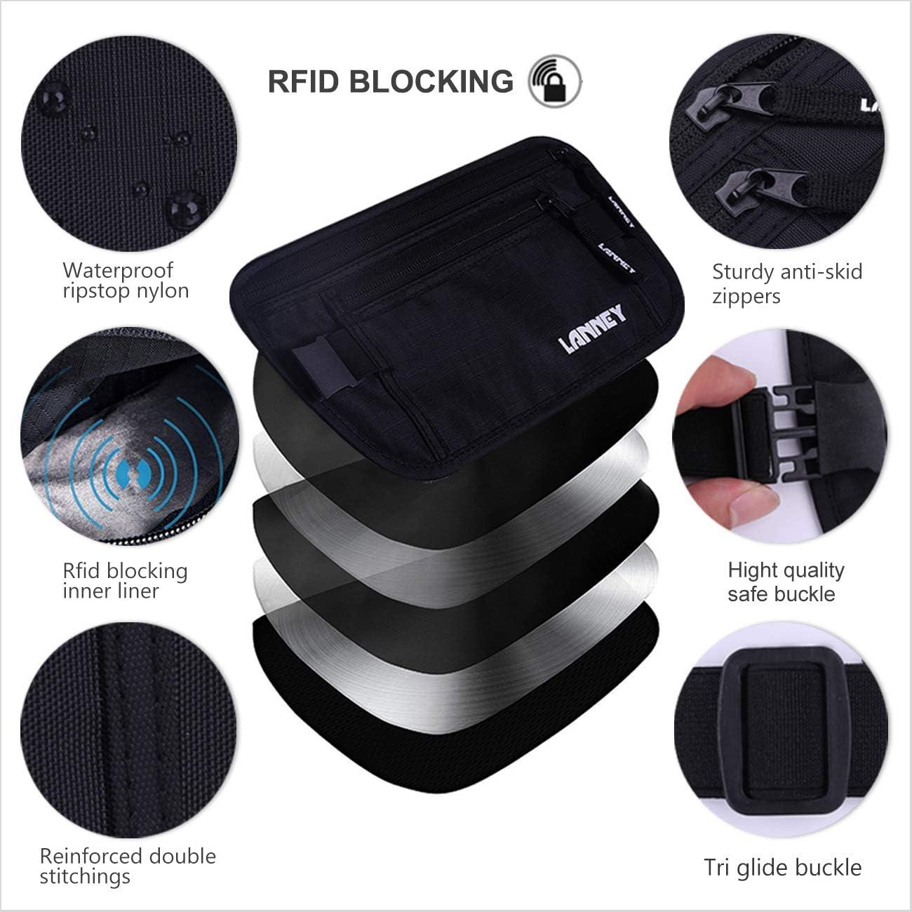 Cinturón de Dinero LANNEY RFID Negro para Viajes y Documentos
