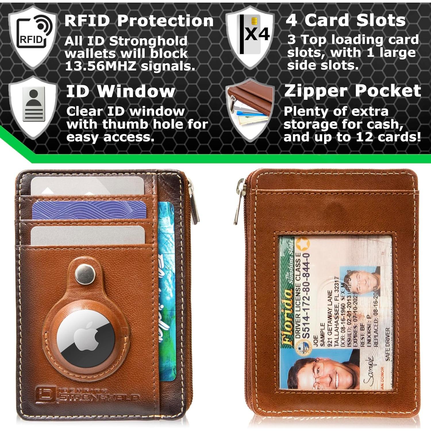 Cartera RFID ID Stronghold Mini Cuero Genuino Marrón 11.75cm