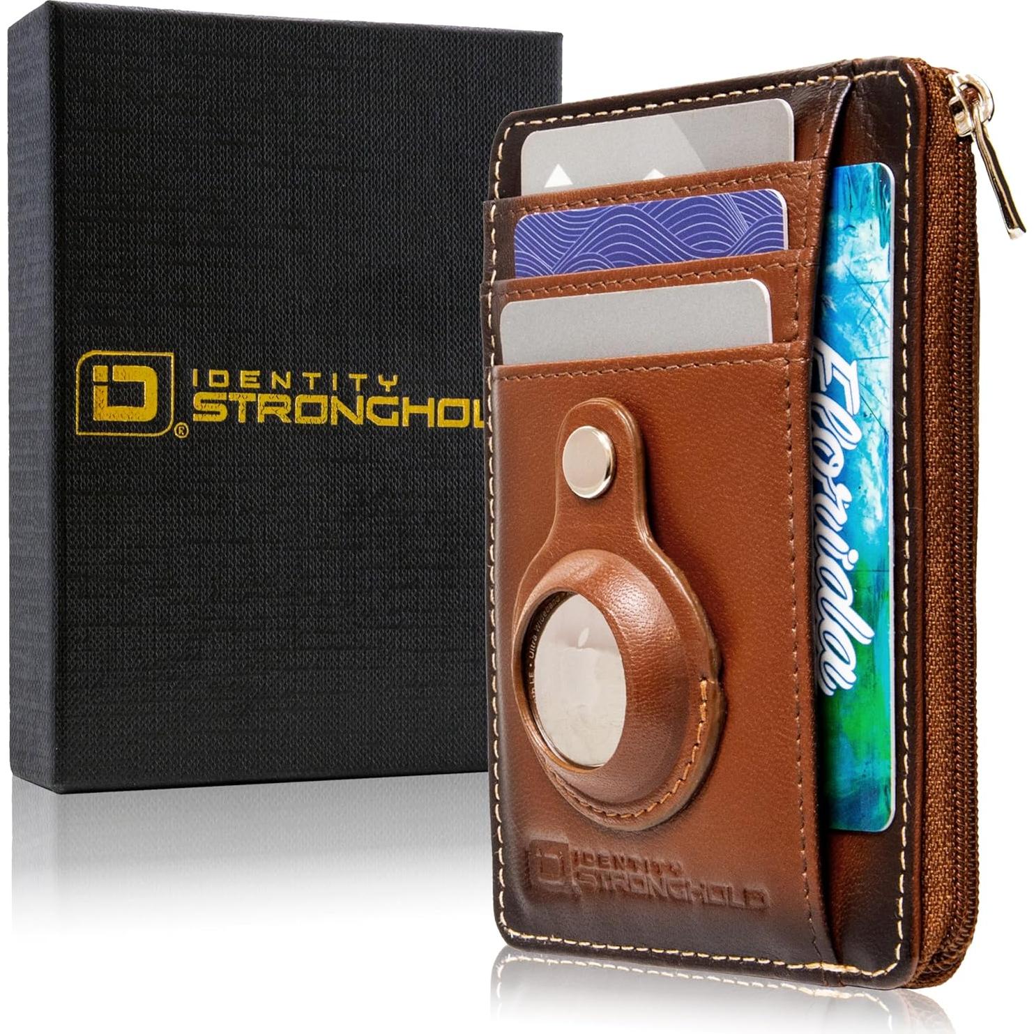 Cartera RFID ID Stronghold Mini Cuero Genuino Marrón 11.75cm