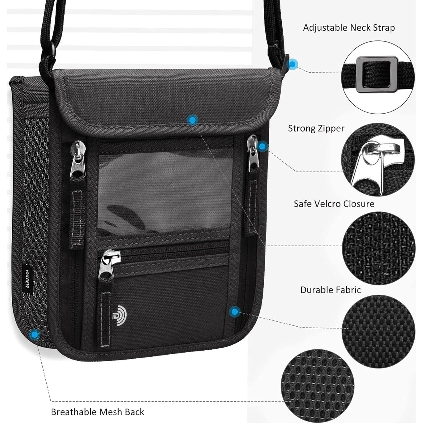 Billetera de Viaje WALNEW Unisex con Bloqueo RFID - Negro