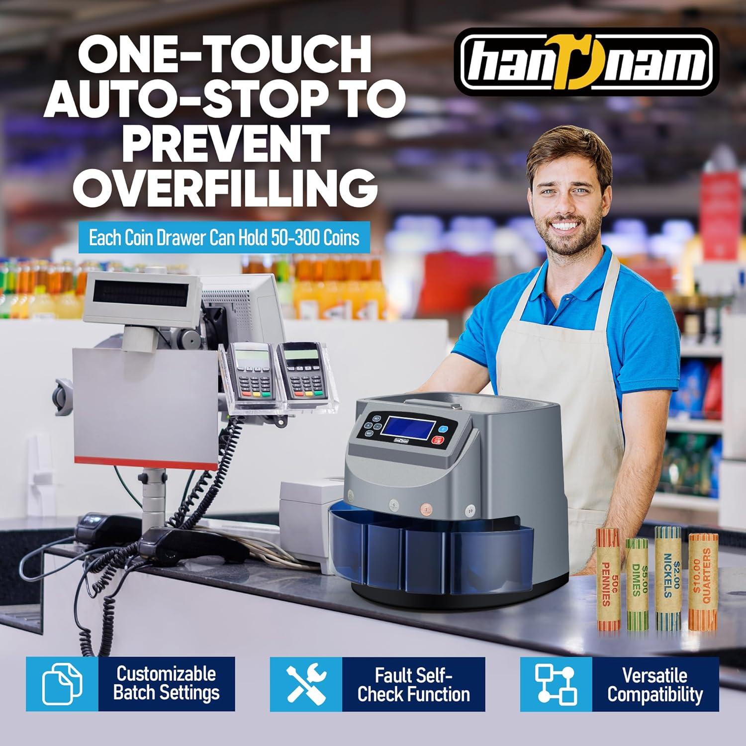 Máquina Contadora de Monedas Handnam 270 Monedas/min, 500 Capacidad